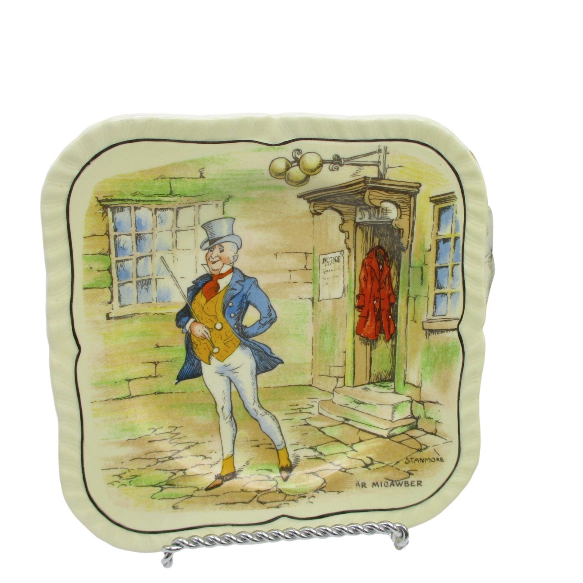 Charles Dickens Character Dish Set Mr Micawber, 4pc Set, Luncheon and Dessert Plate, Cup and Saucer, by Alfred Meakin