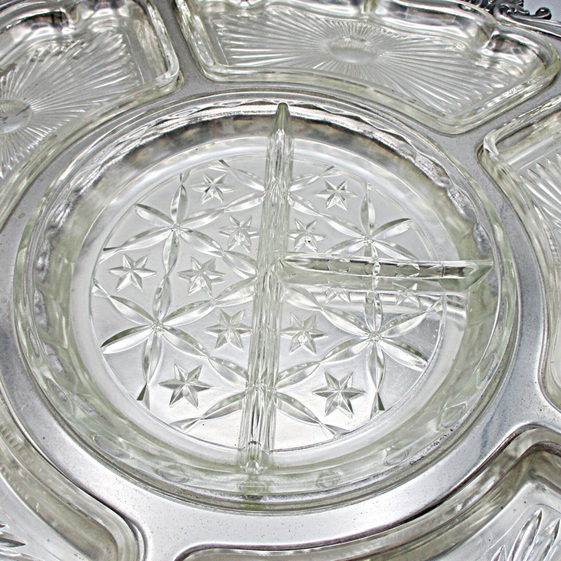 Revolving Silver Plate and Glass Hour De Vours Serving Platter, 20 Inch Diameter, Old World, Ornate Wedding or Bridal Shower