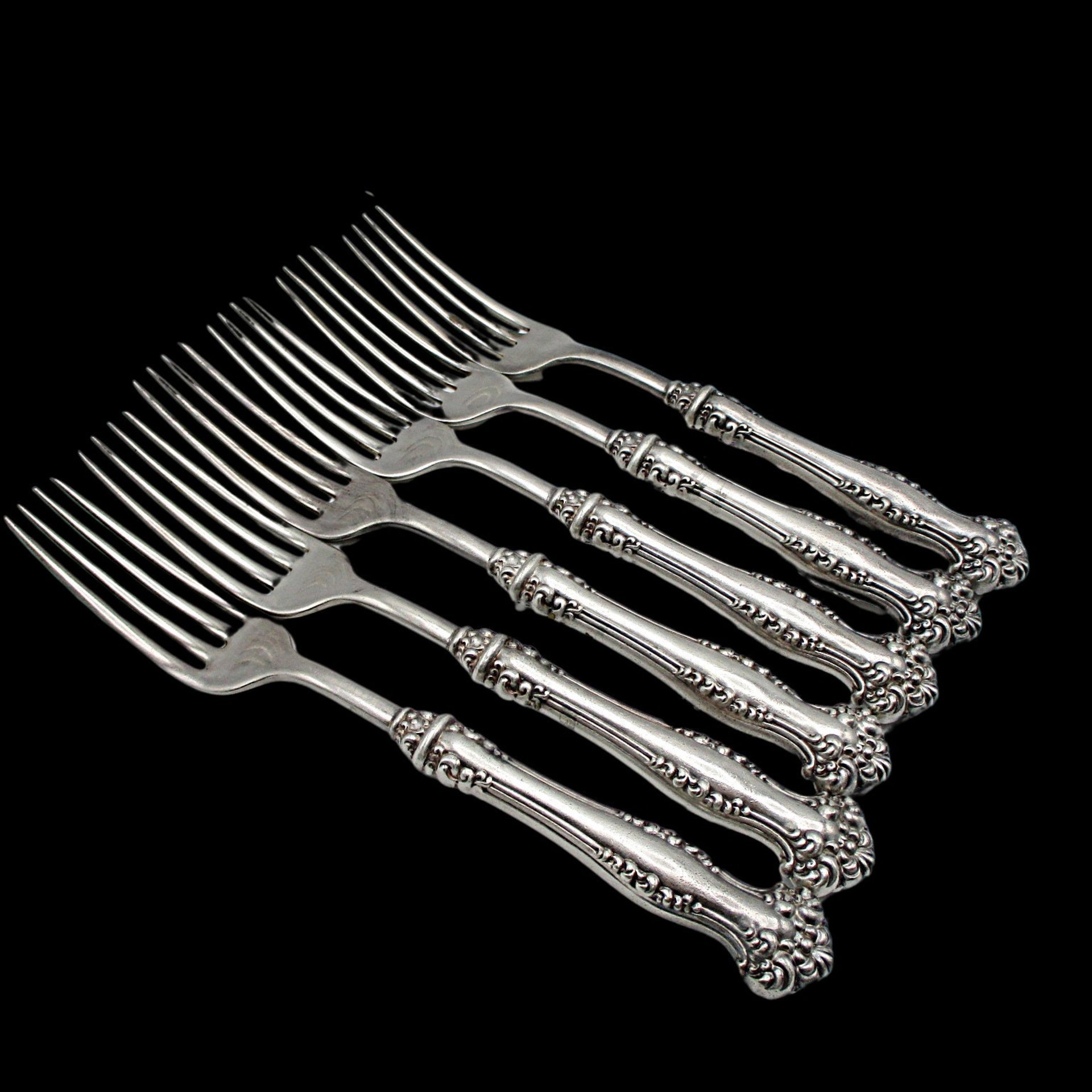 Antique Rogers Avon Dinner Forks, Hollow Handles, Silver Plate, Highly Ornate, Very Old, 1901, Set of 6