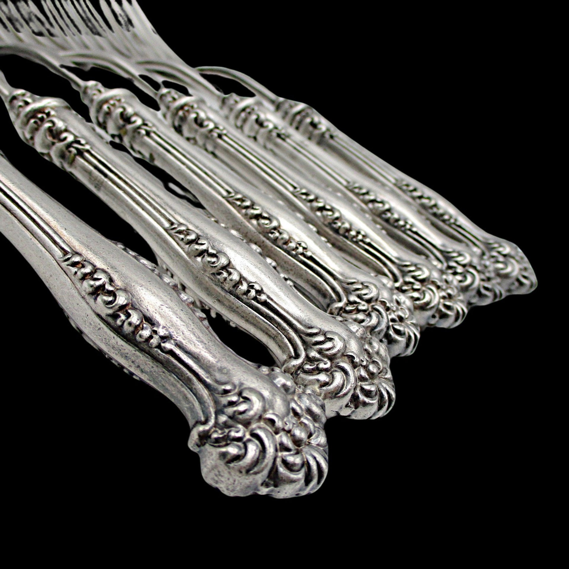 Antique Rogers Avon Dinner Forks, Hollow Handles, Silver Plate, Highly Ornate, Very Old, 1901, Set of 6