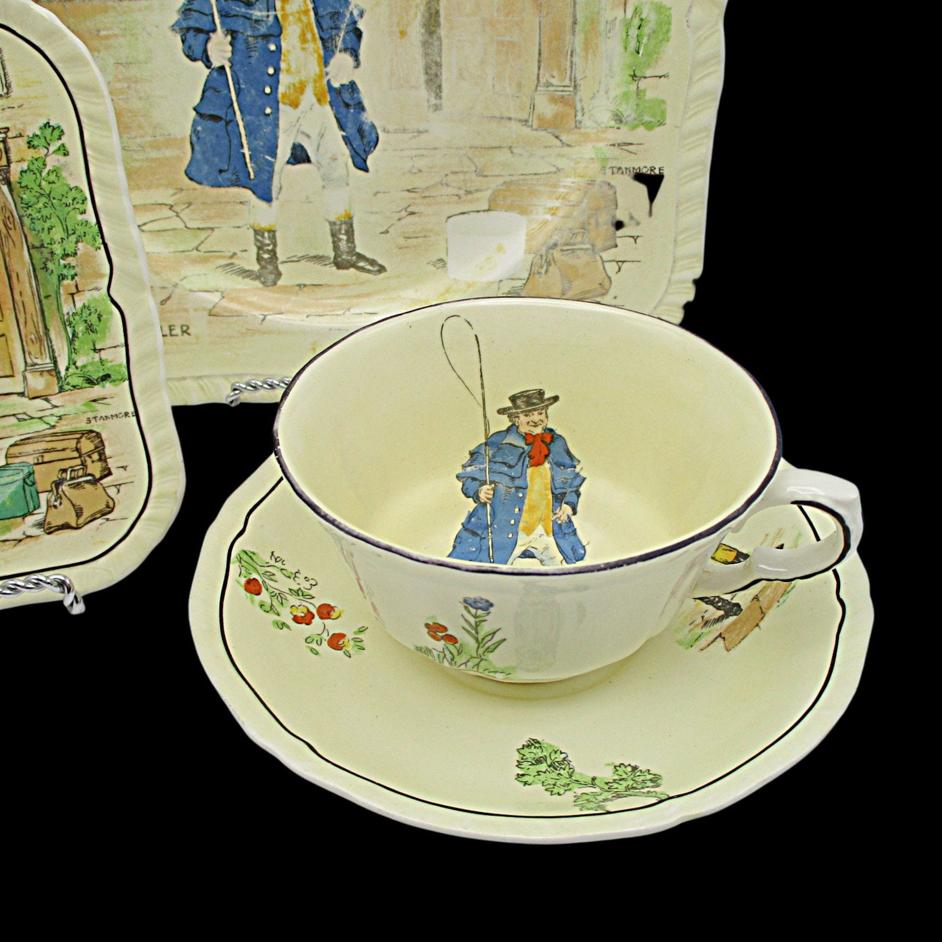 Charles Dickens Character Dish Set Tony Weller, 4pc Set, Luncheon and Dessert Plate, Cup and Saucer, by Alfred Meakin