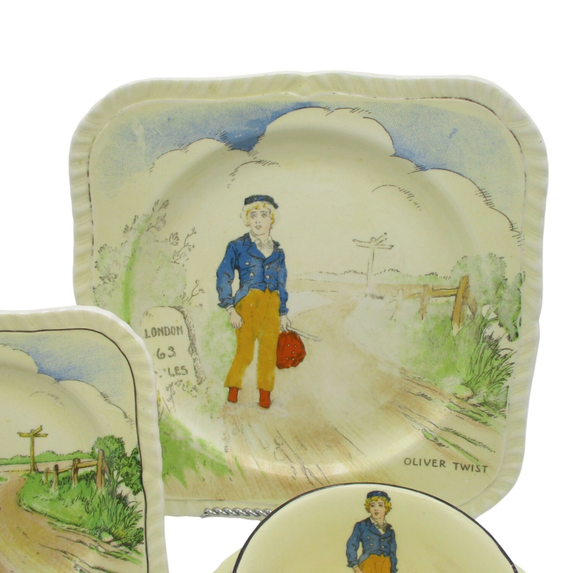 Charles Dickens Character Dish Set, Oliver Twist, 4pc Set, Luncheon and Dessert Plate, Cup and Saucer, by Alfred Meakin