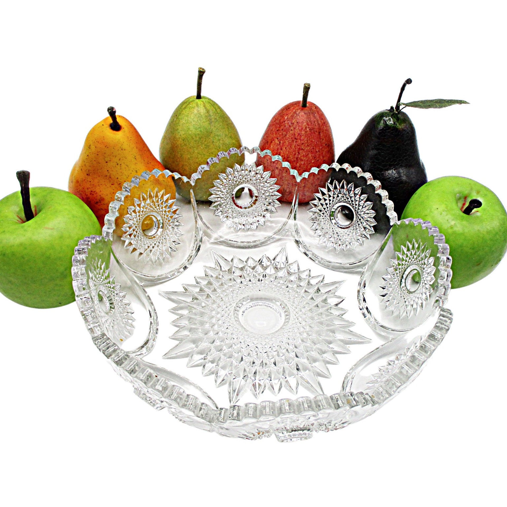 Heisey Fruit or Compote Bowl, 9 Inch Diameter, Ornate Starburst Design, Serving Bowl, Wonderful Condition