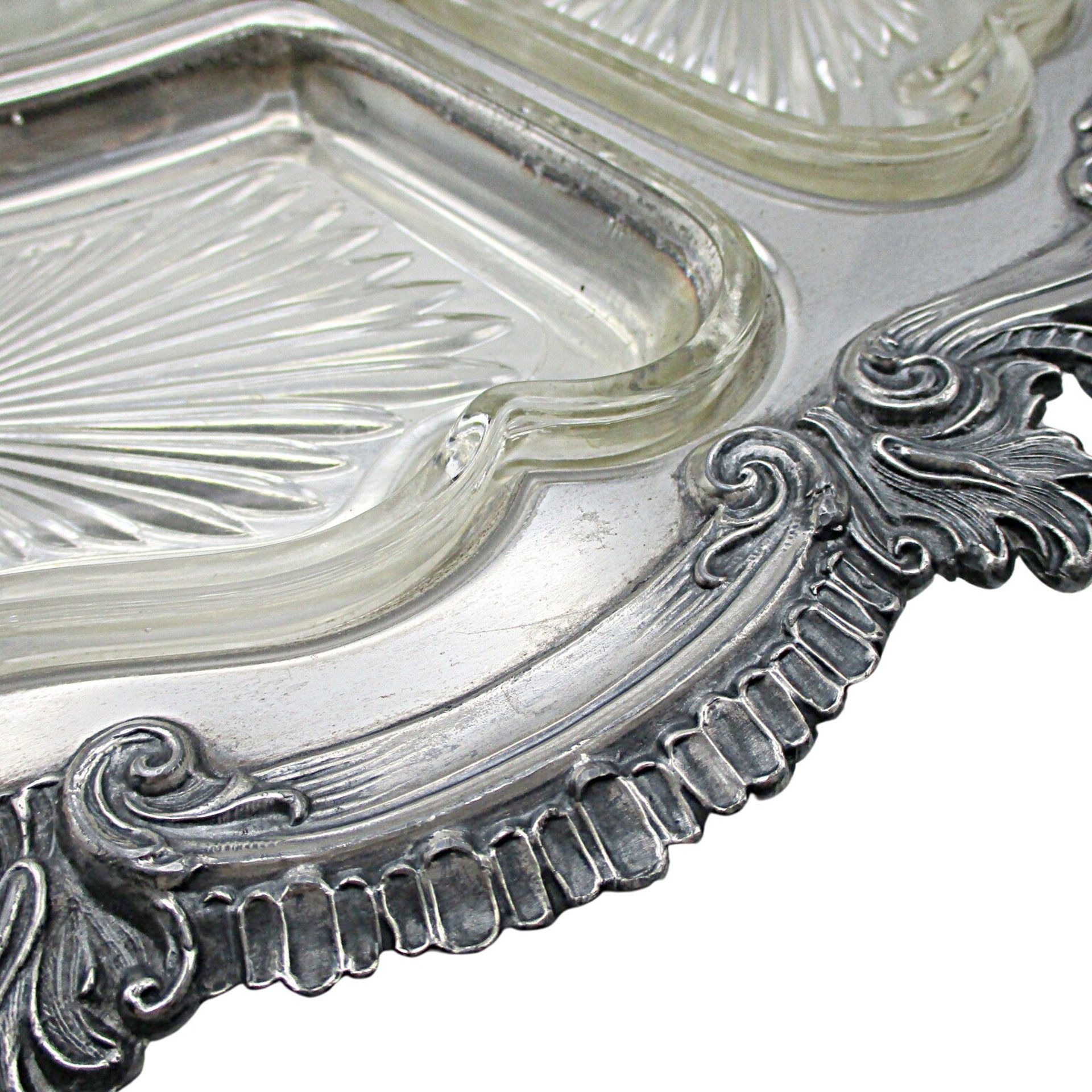 Revolving Silver Plate and Glass Hour De Vours Serving Platter, 20 Inch Diameter, Old World, Ornate Wedding or Bridal Shower