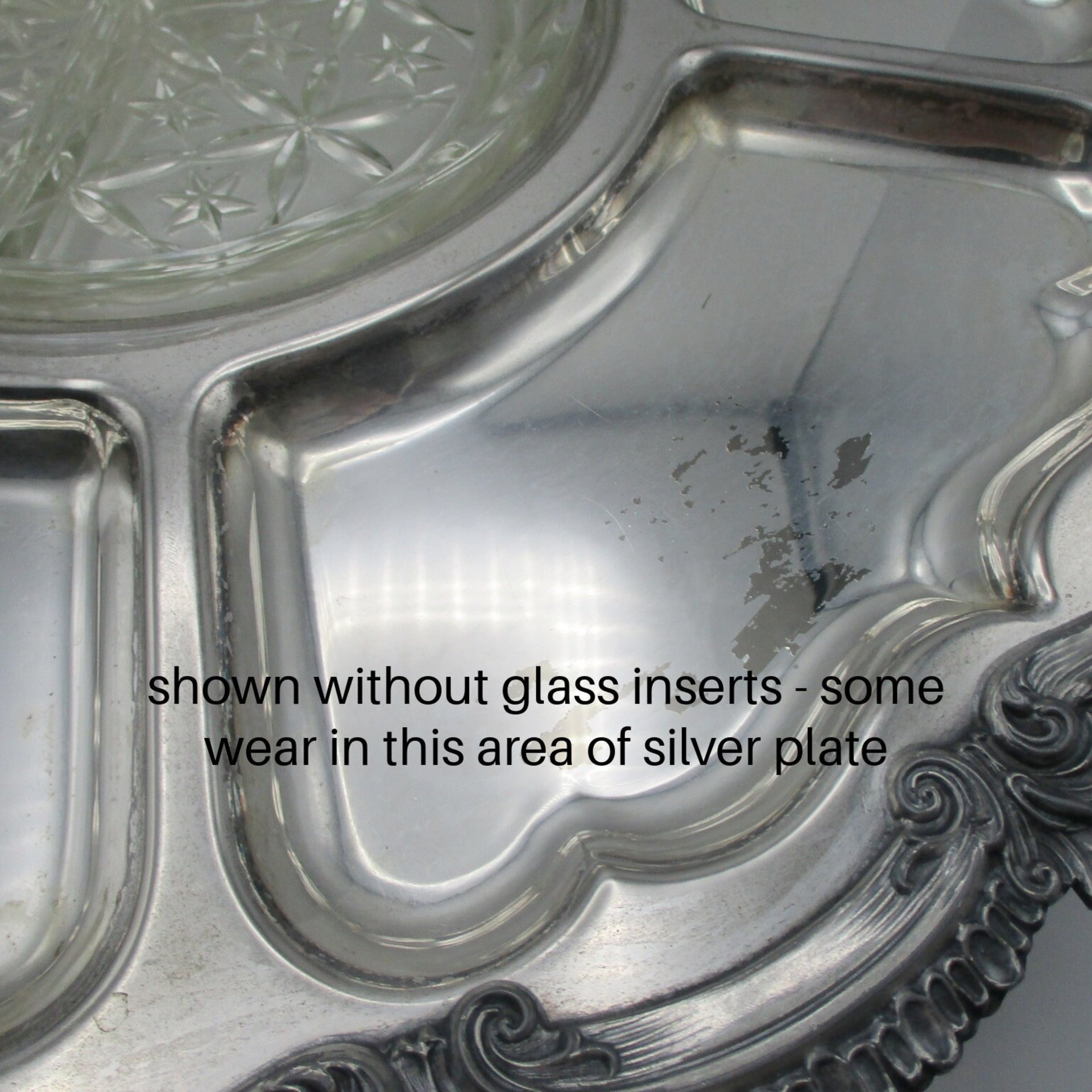 Revolving Silver Plate and Glass Hour De Vours Serving Platter, 20 Inch Diameter, Old World, Ornate Wedding or Bridal Shower