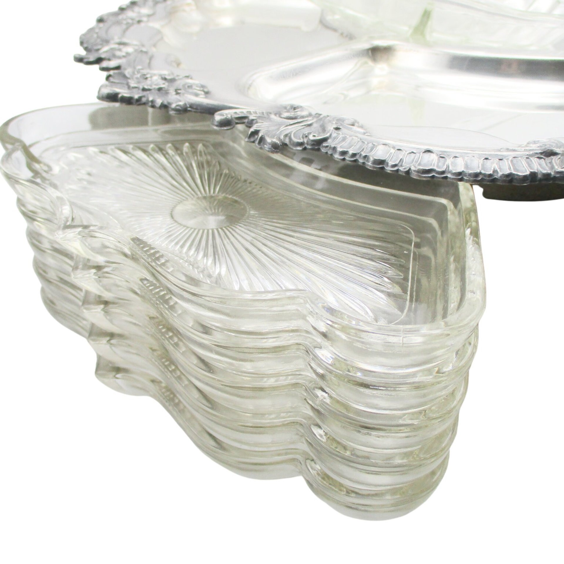 Revolving Silver Plate and Glass Hour De Vours Serving Platter, 20 Inch Diameter, Old World, Ornate Wedding or Bridal Shower