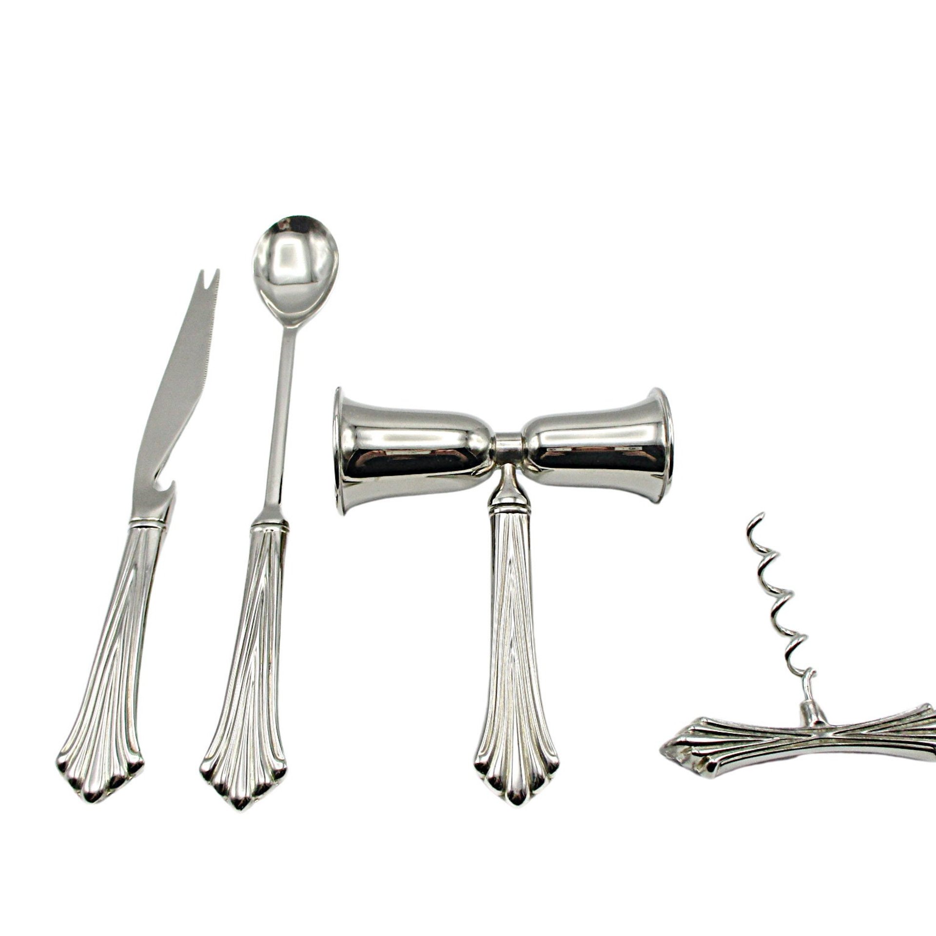 Vintage Silver Plate Bar Tool Set, Double Jigger, Cocktail Spoon, Garnishment Knive, Cork Screw, Barware for Home Bartender