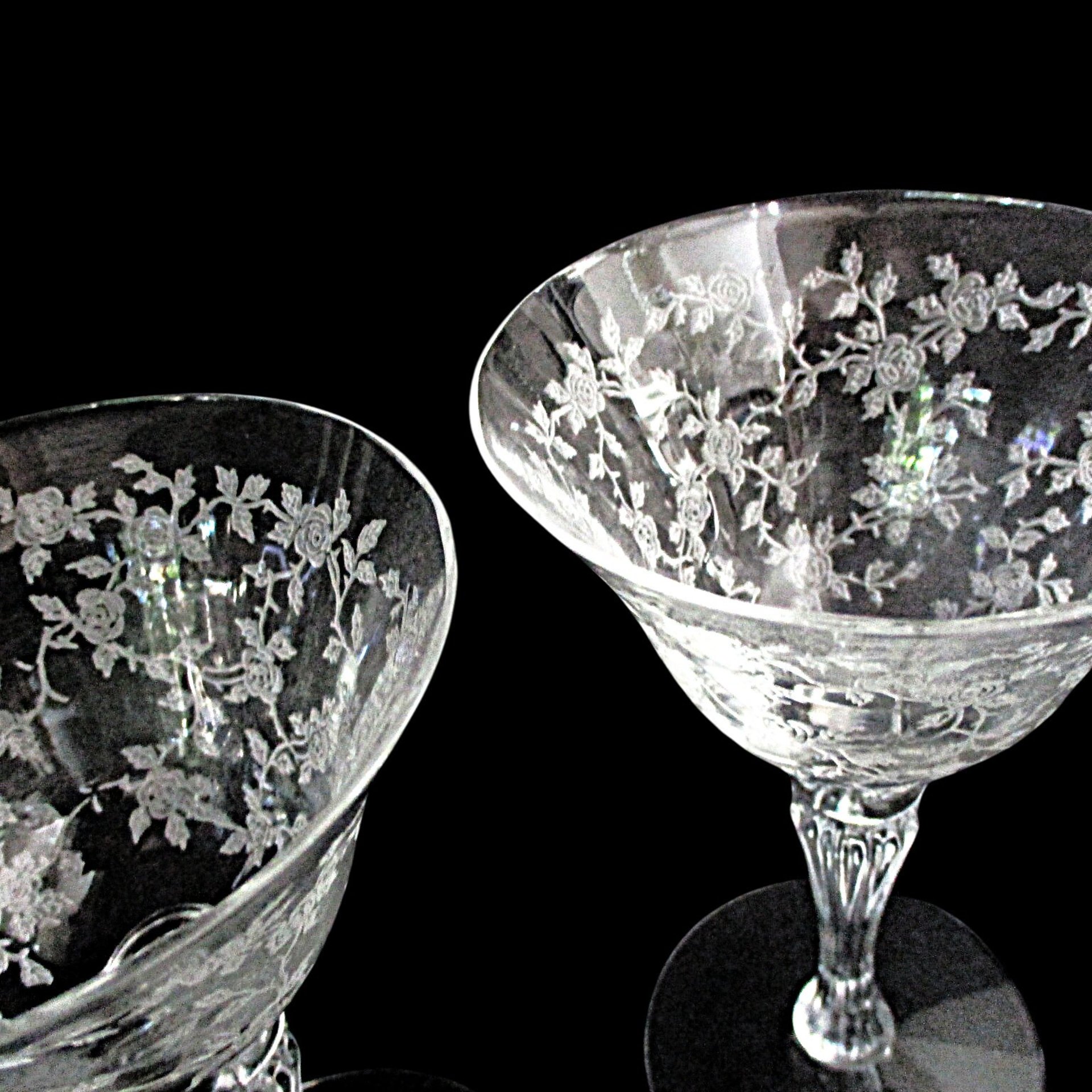 Tiffin Cerice Champagne or Martini Glasses, Set of 4, Etched Crystal Stemware, Bridal Toasting Glasses