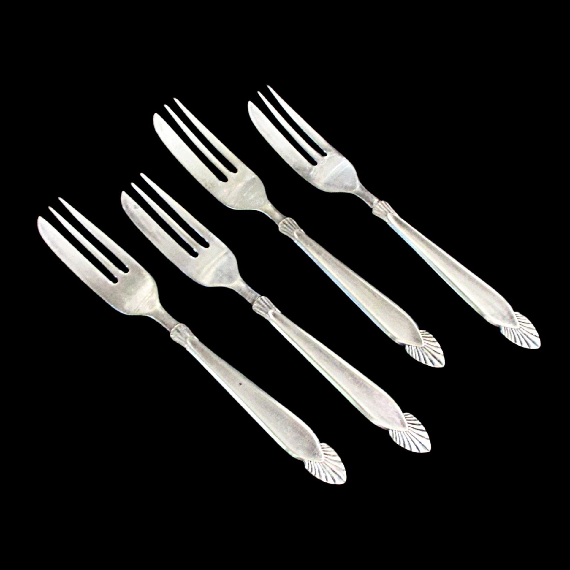 Pastry Forks Art Deco Design, Set of 4, Dessert or Pie Forks, Angora Silver Plate, Elegant Dining