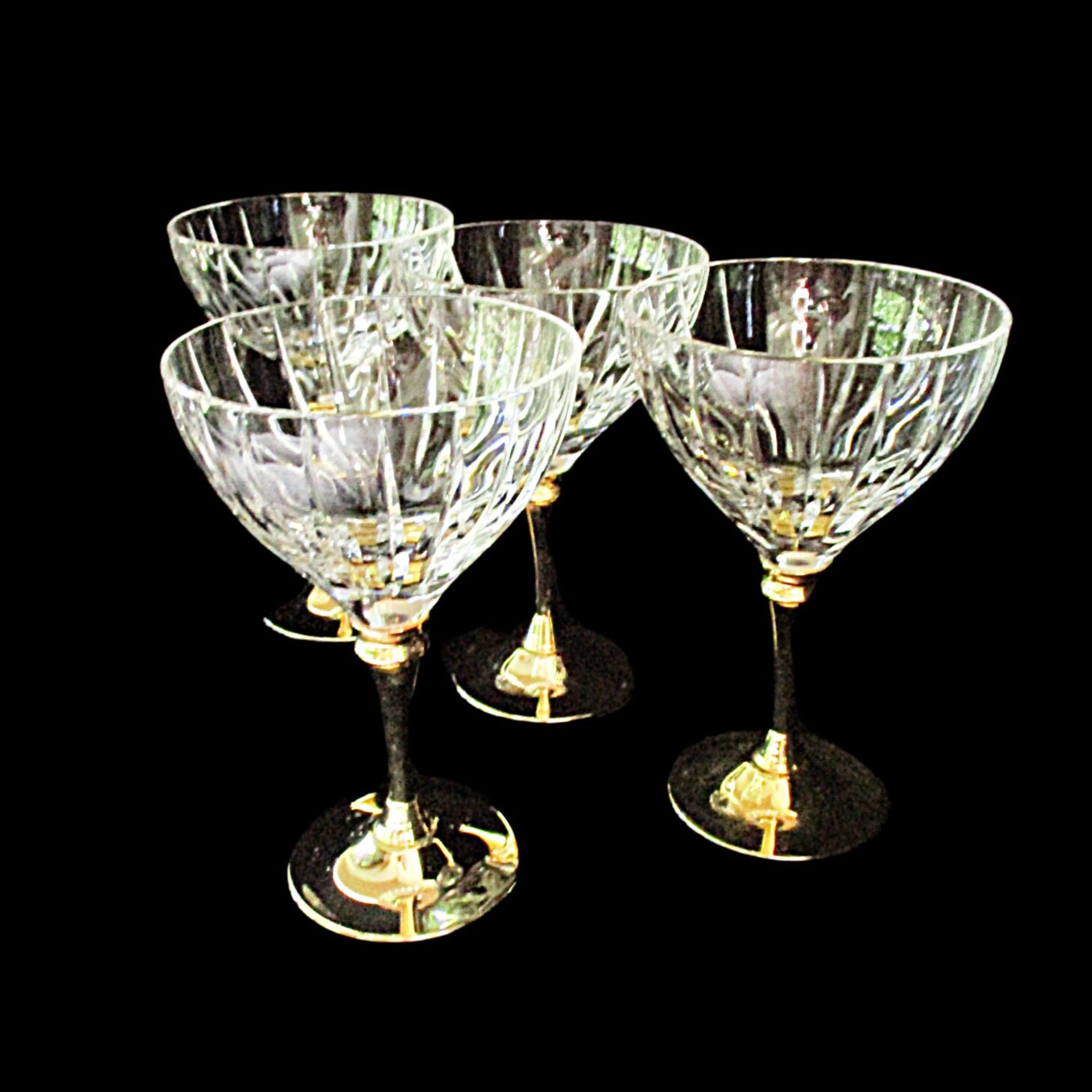 Morgan Gold Plated Crystal Stemware, Champagne or Martini Glasses, Set of 4, Rare,  Wedding Gift, Gold Stemware, Made in Hong Kong