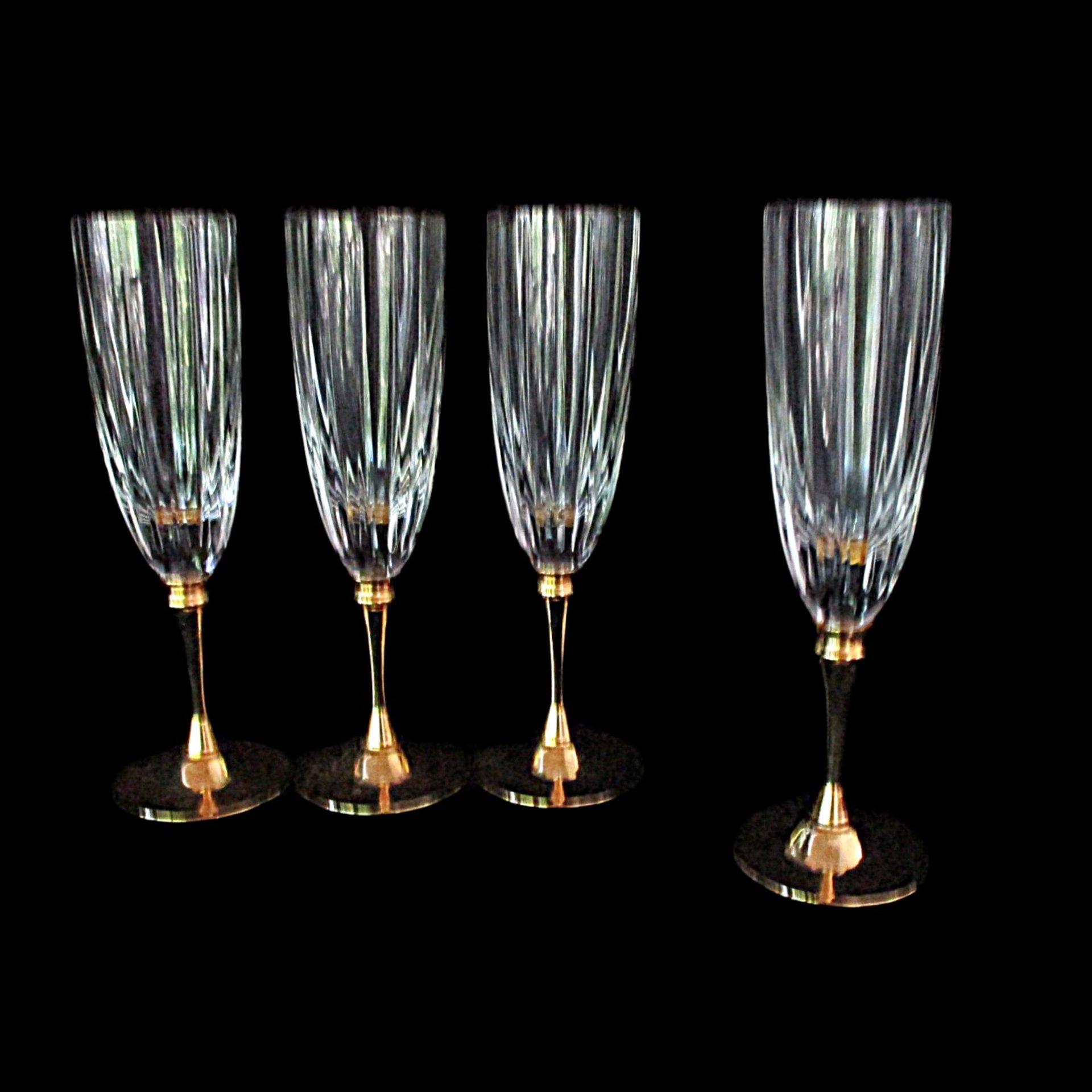 Morgan Gold Plated Crystal Stemware, Champagne Flutes, Set of 4, Rare, Wedding Gift, Gold Stemware, Made in Hong Kong