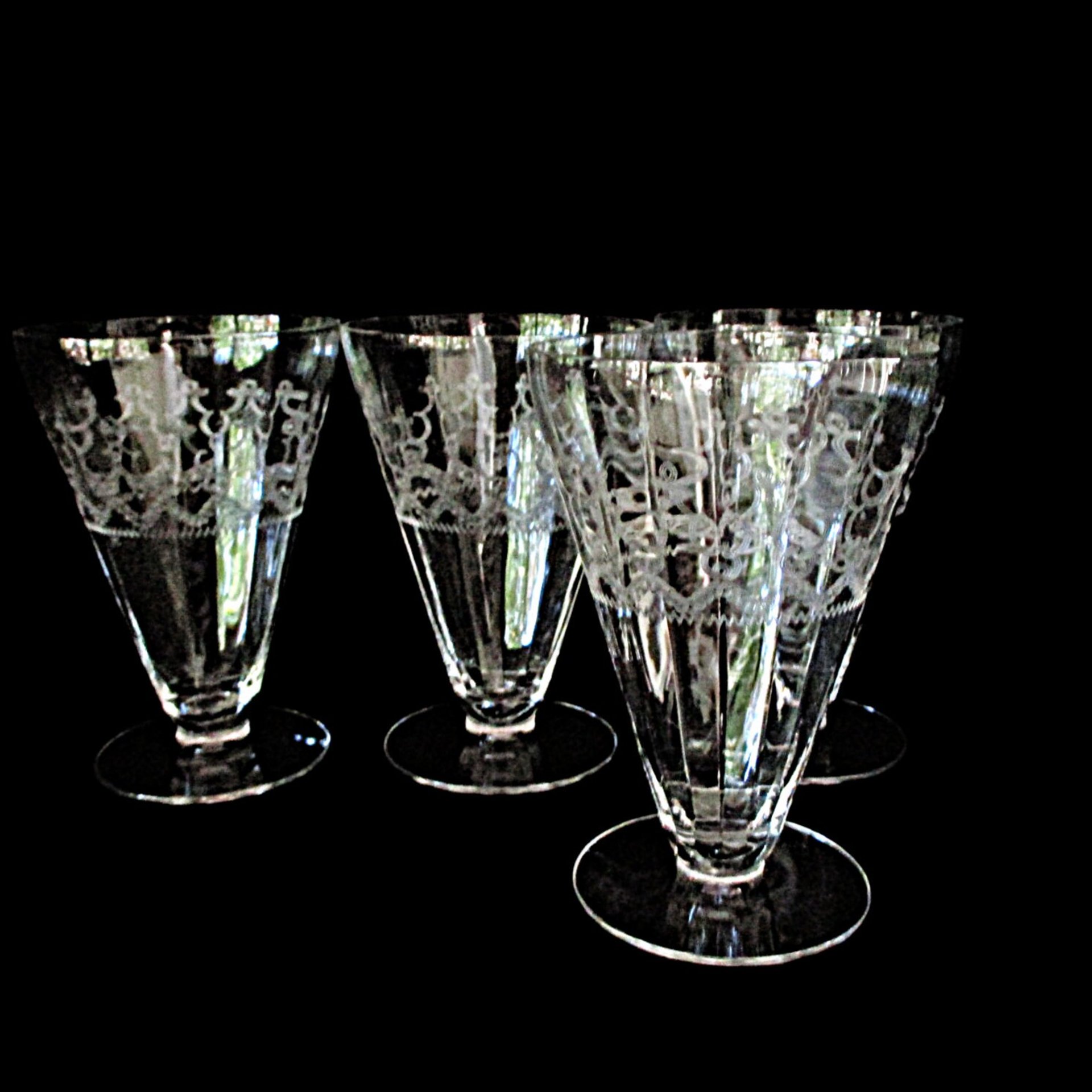 Fostoria Pagoda Tumblers Set of 4, Etched Crystal Stemware, Replacement Fostoria Pagoda, Juice or Drink Glasses, Excellent Condition