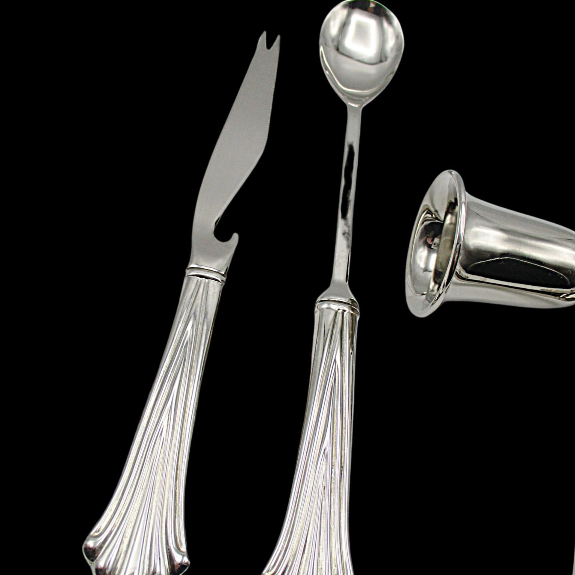 Vintage Silver Plate Bar Tool Set, Double Jigger, Cocktail Spoon, Garnishment Knive, Cork Screw, Barware for Home Bartender
