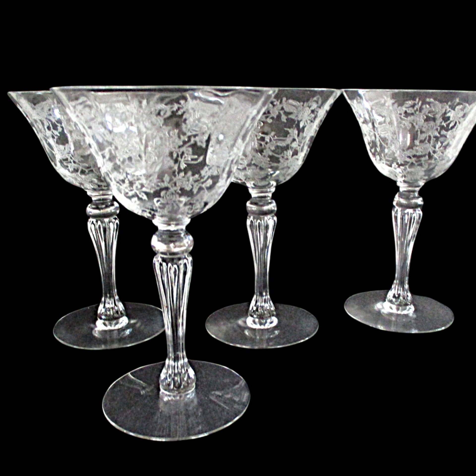 Tiffin Cerice Champagne or Martini Glasses, Set of 4, Etched Crystal Stemware, Bridal Toasting Glasses