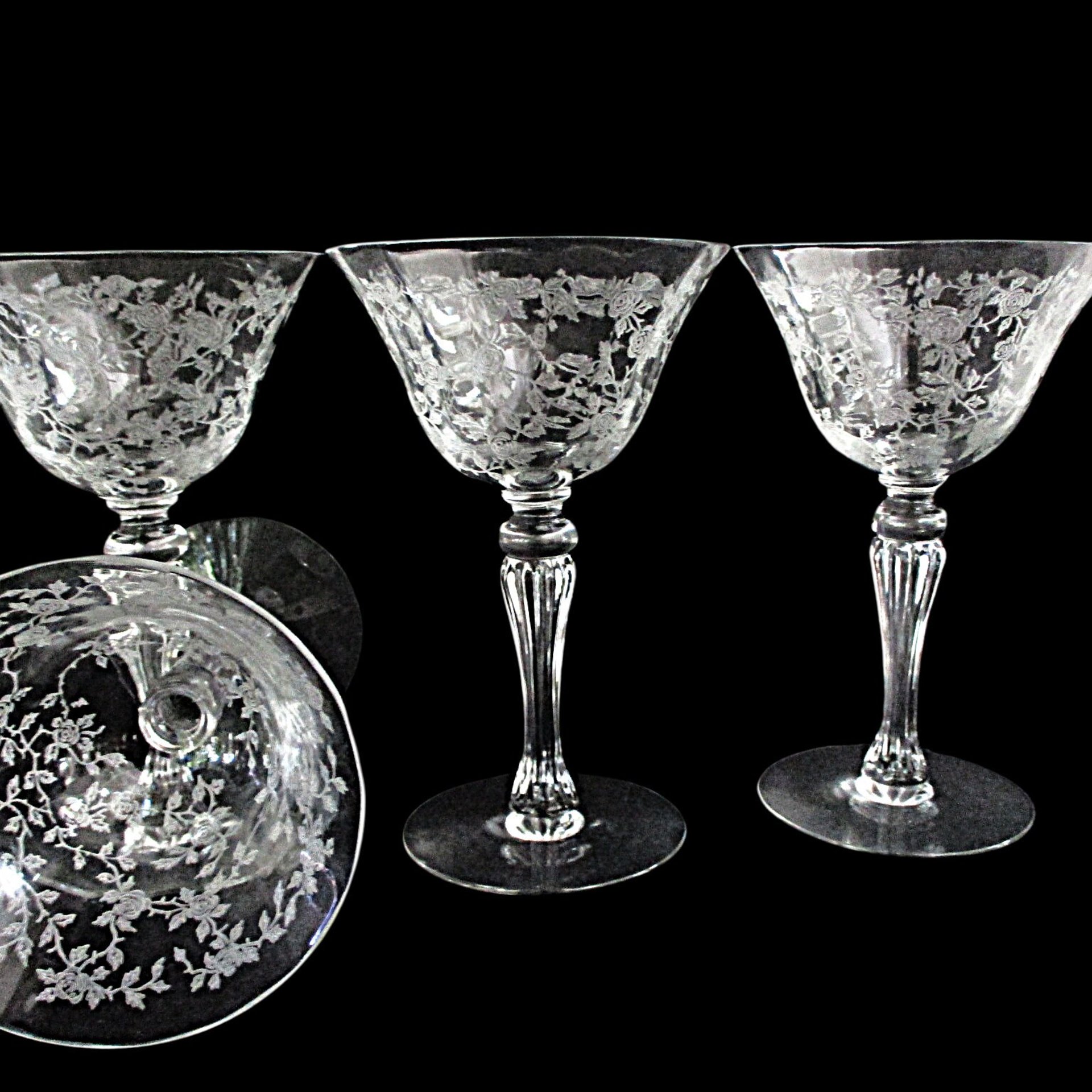 Tiffin Cerice Champagne or Martini Glasses, Set of 4, Etched Crystal Stemware, Bridal Toasting Glasses