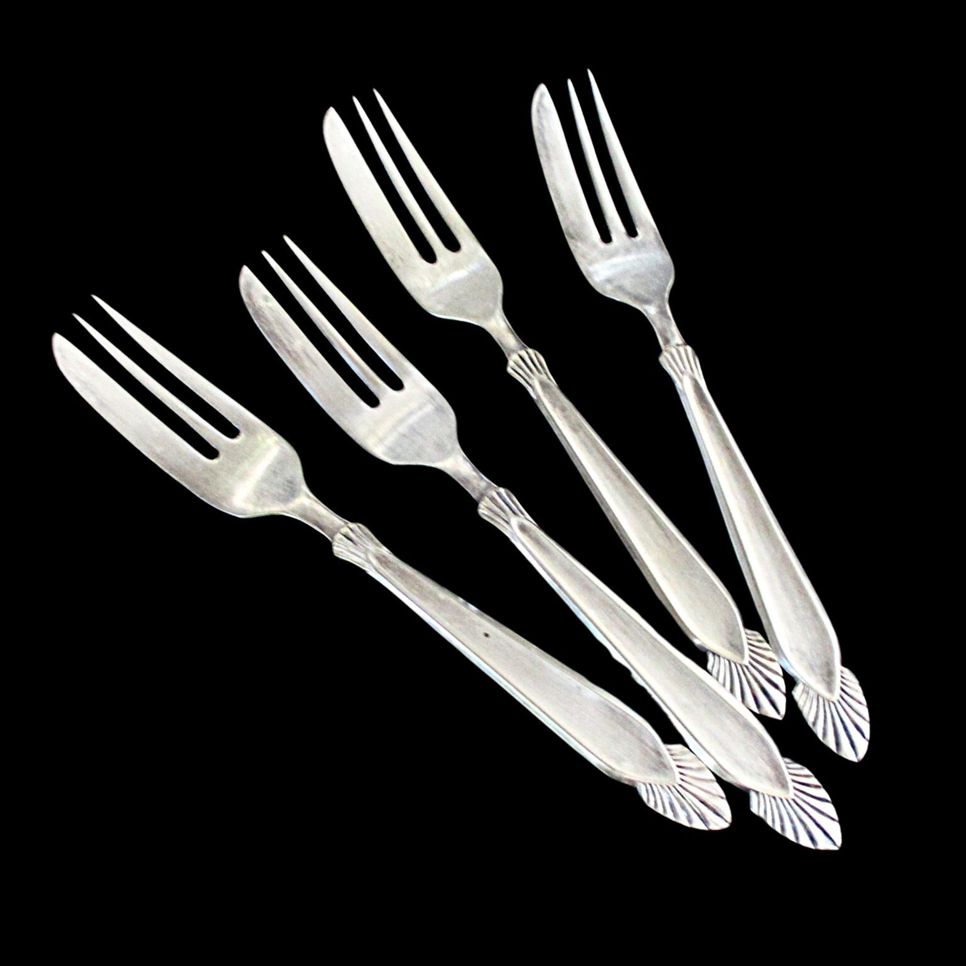 Pastry Forks Art Deco Design, Set of 4, Dessert or Pie Forks, Angora Silver Plate, Elegant Dining