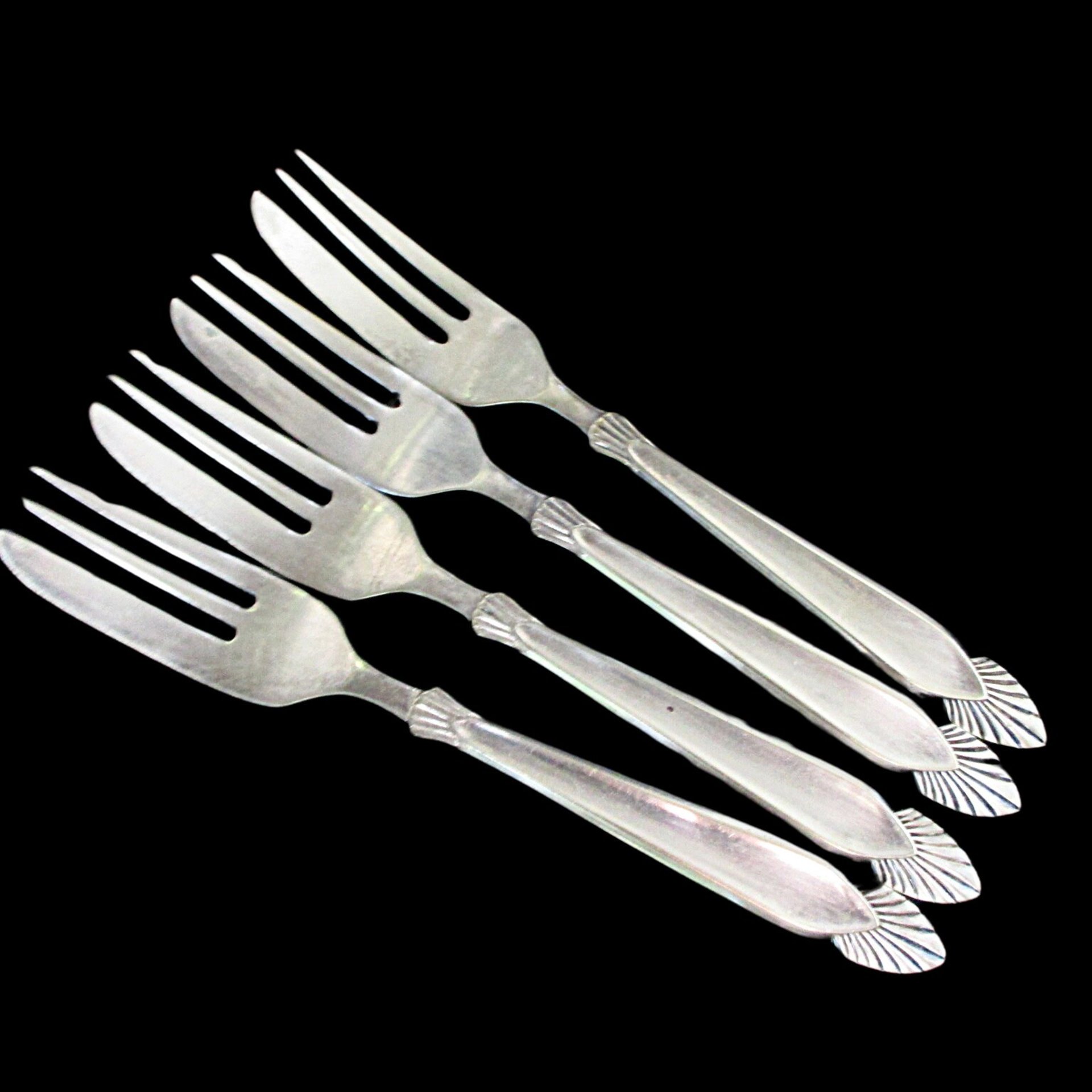 Pastry Forks Art Deco Design, Set of 4, Dessert or Pie Forks, Angora Silver Plate, Elegant Dining