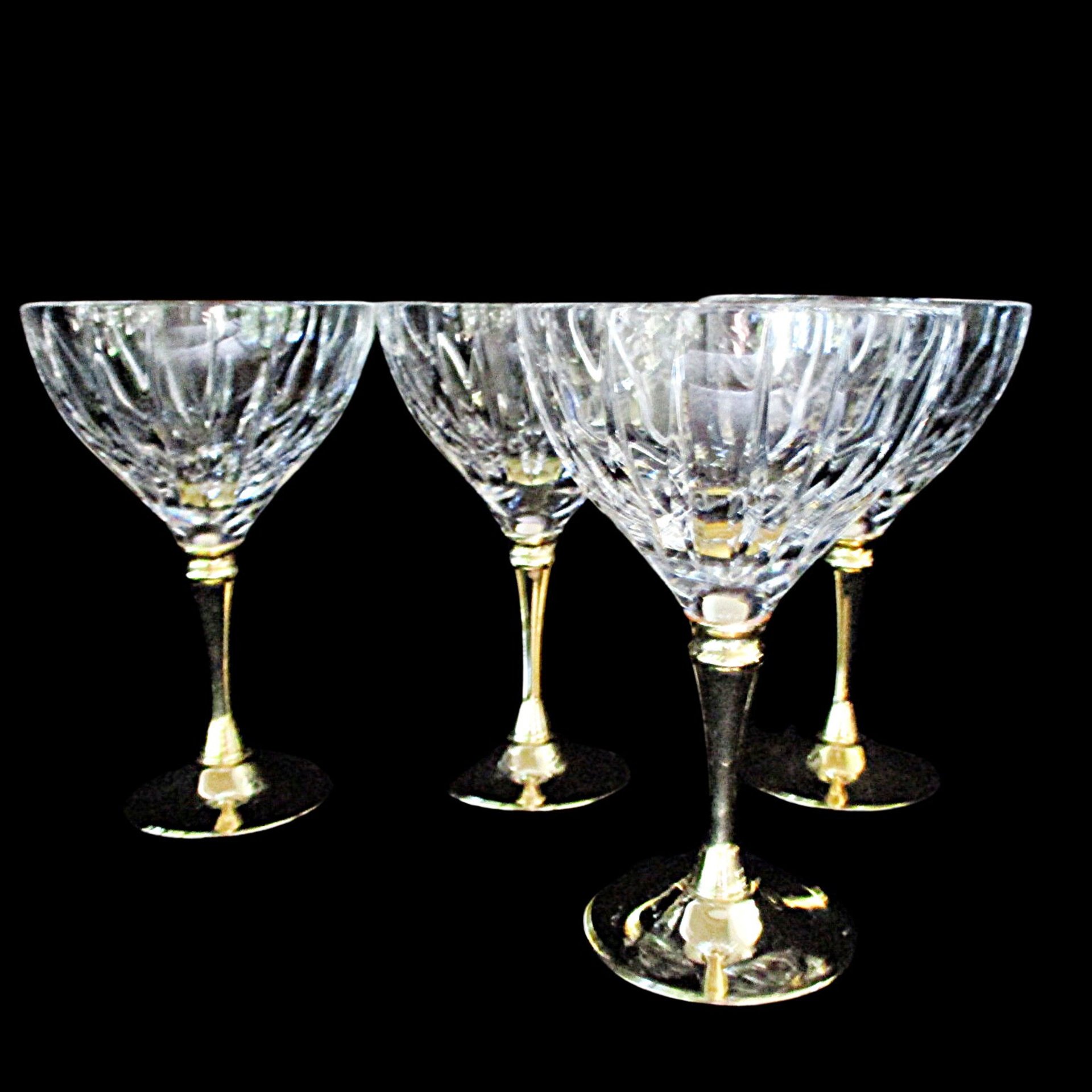 Morgan Gold Plated Crystal Stemware, Champagne or Martini Glasses, Set of 4, Rare,  Wedding Gift, Gold Stemware, Made in Hong Kong