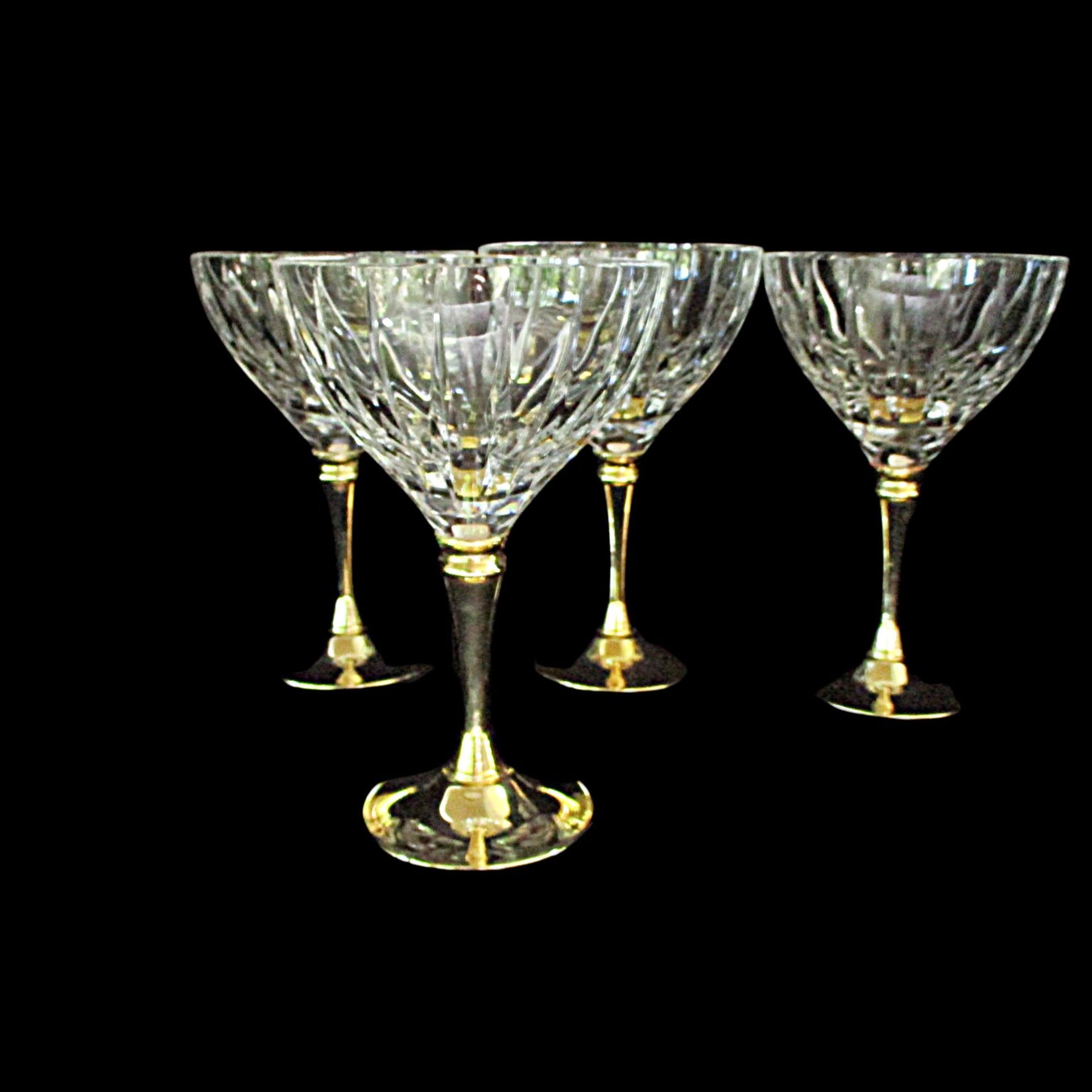 Morgan Gold Plated Crystal Stemware, Champagne or Martini Glasses, Set of 4, Rare,  Wedding Gift, Gold Stemware, Made in Hong Kong