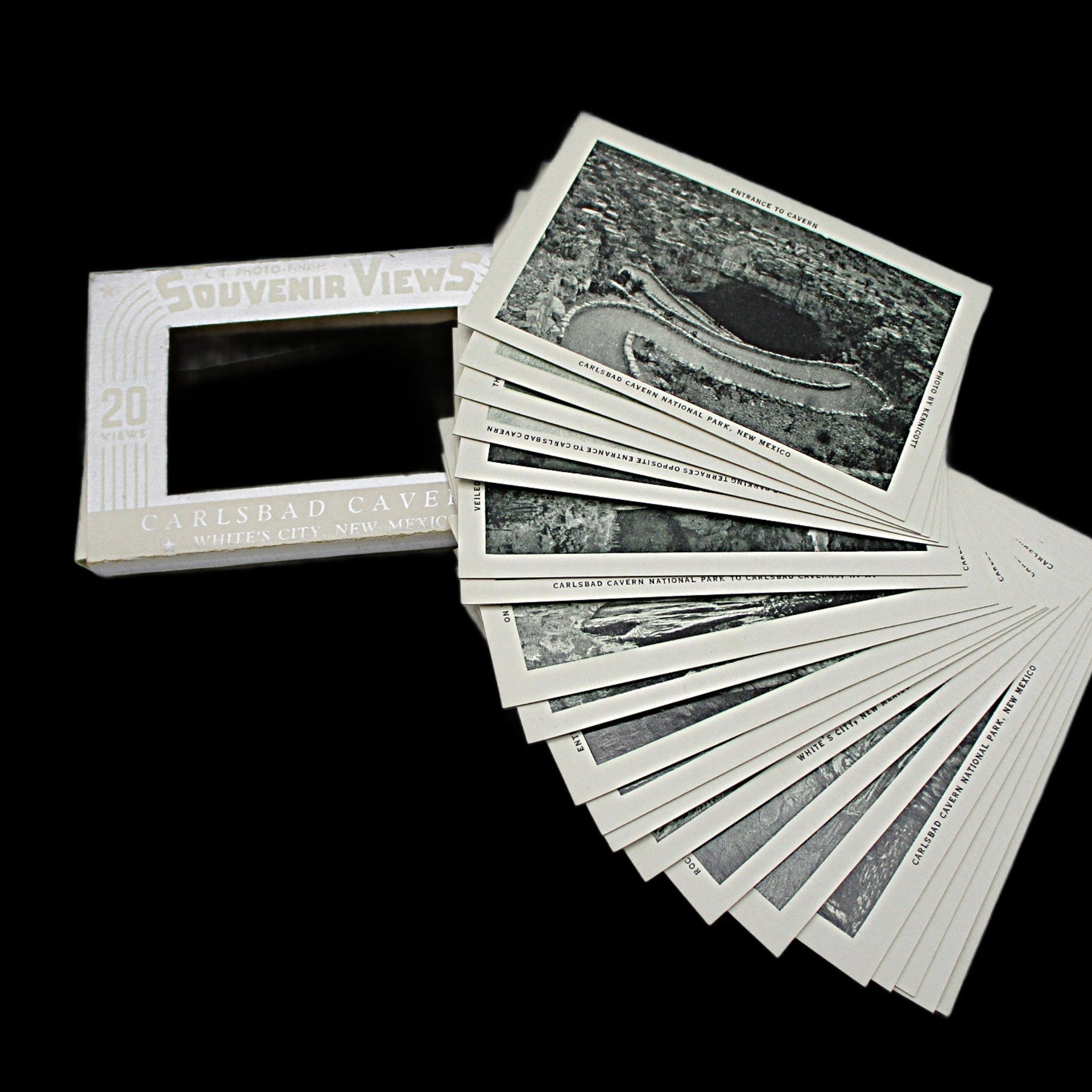 Miniature Photograph Packets for Mailing, Souvenir Travel Mini Photos, New Hamphire, Parliament, Carlsbad Caverns, Black Hills SD, 1930s