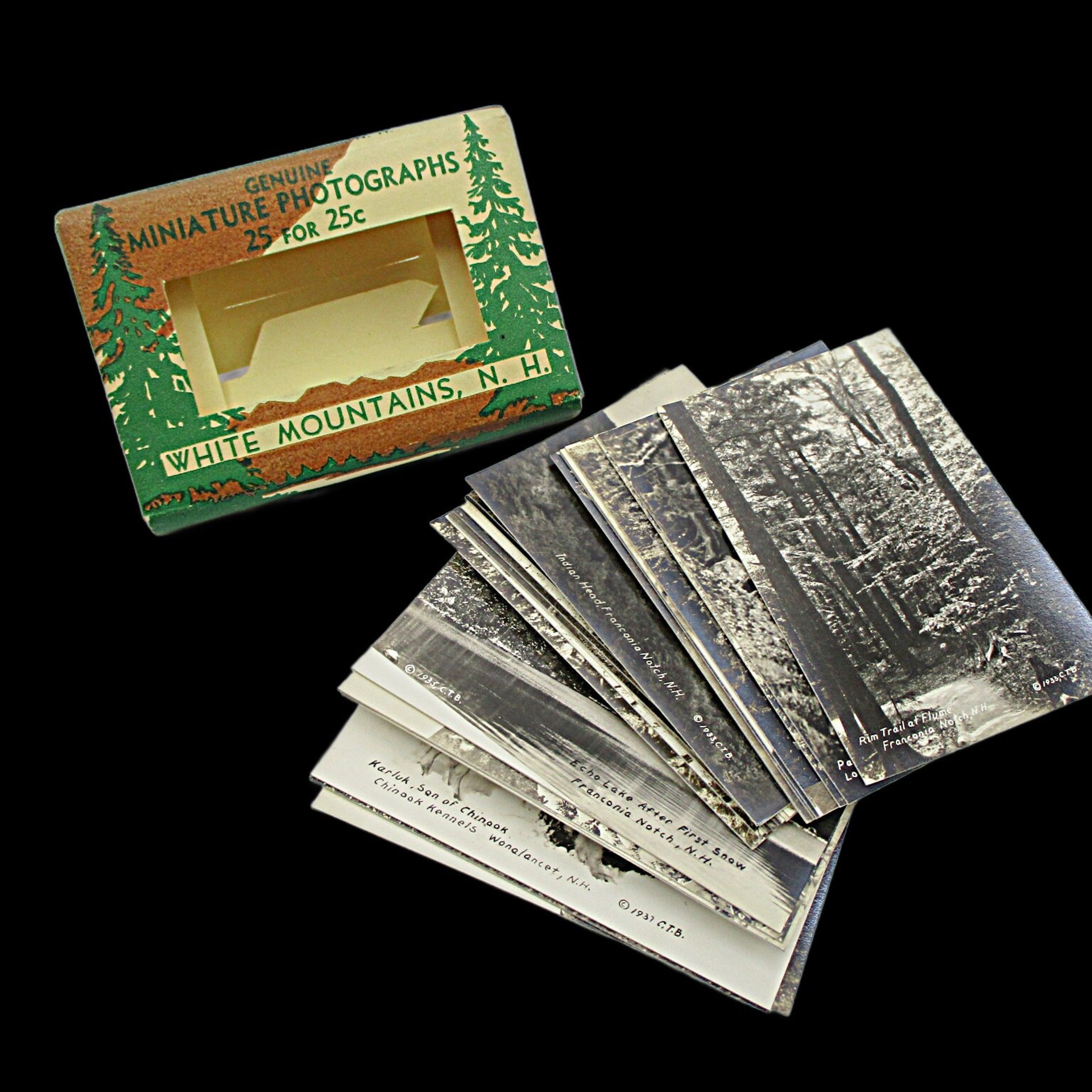 Miniature Photograph Packets for Mailing, Souvenir Travel Mini Photos, New Hamphire, Parliament, Carlsbad Caverns, Black Hills SD, 1930s