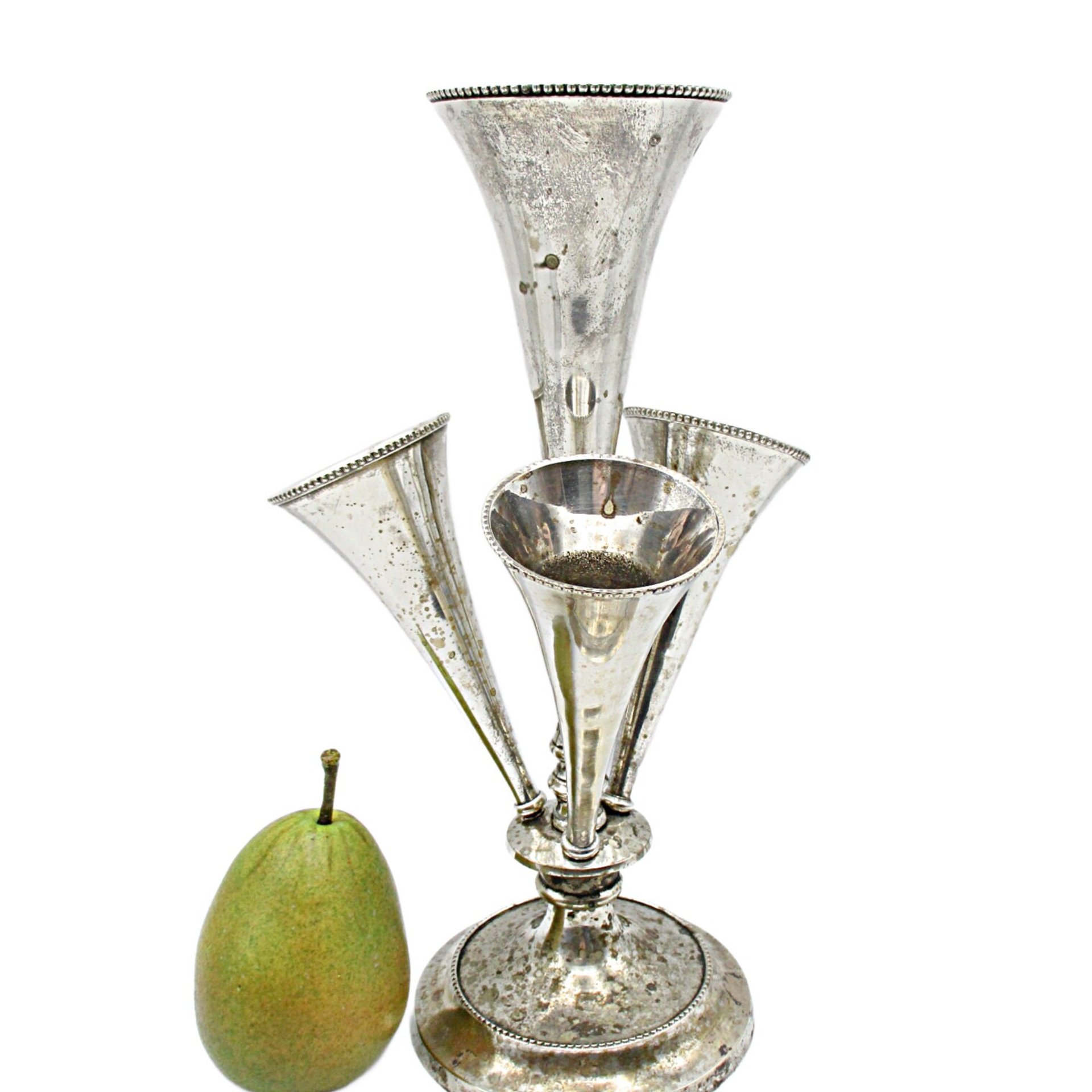 Silver Plate Epergne French Country, Tarnished and Distressed, Flower Holder, Elegant Shabby Decor