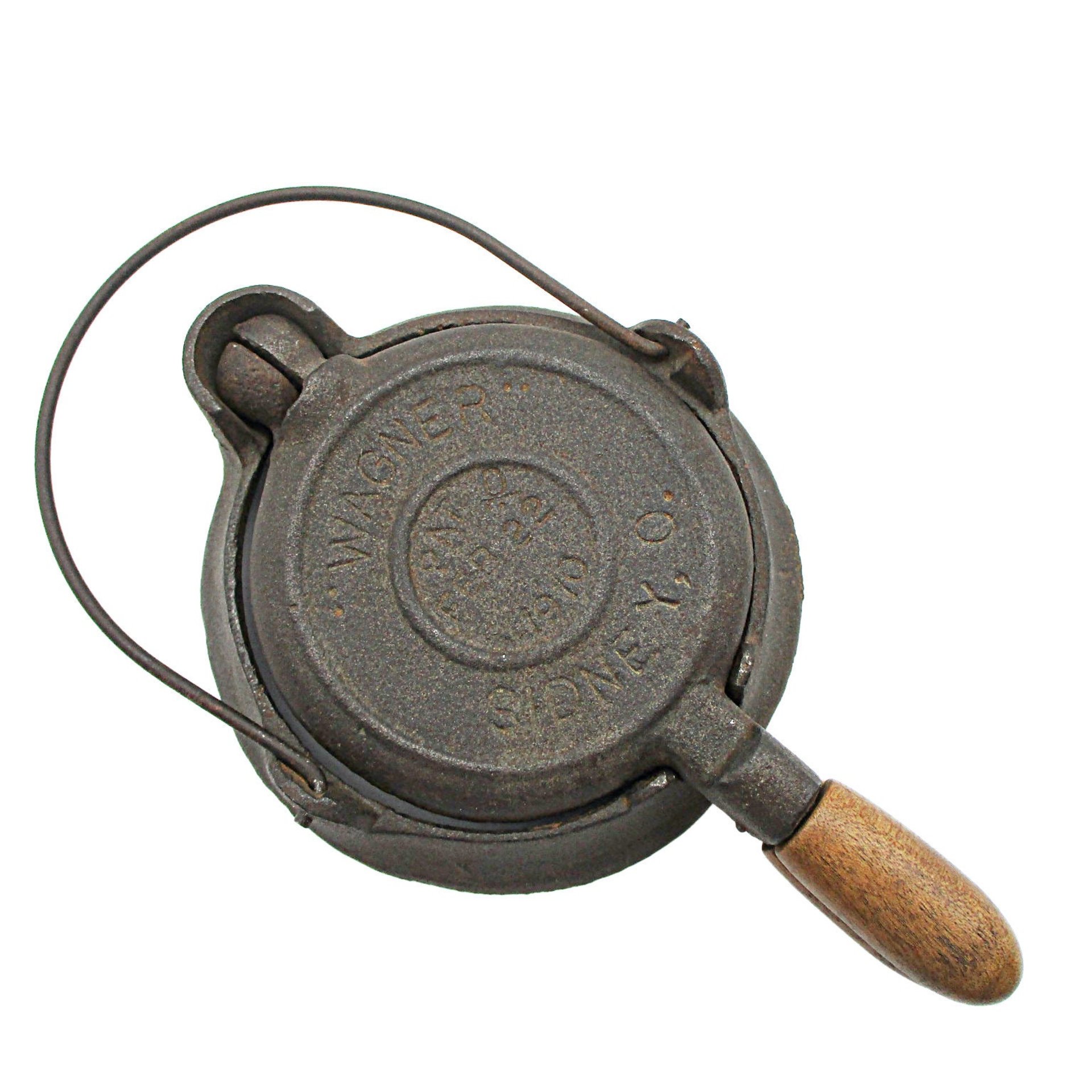 Wagner Cast Iron Waffle Maker, Toy Waffle Iron, Sidney Ohio, Wooden Handle, Wagner Toy Cooking Pans Utensils, Primitive Kitchen Decor
