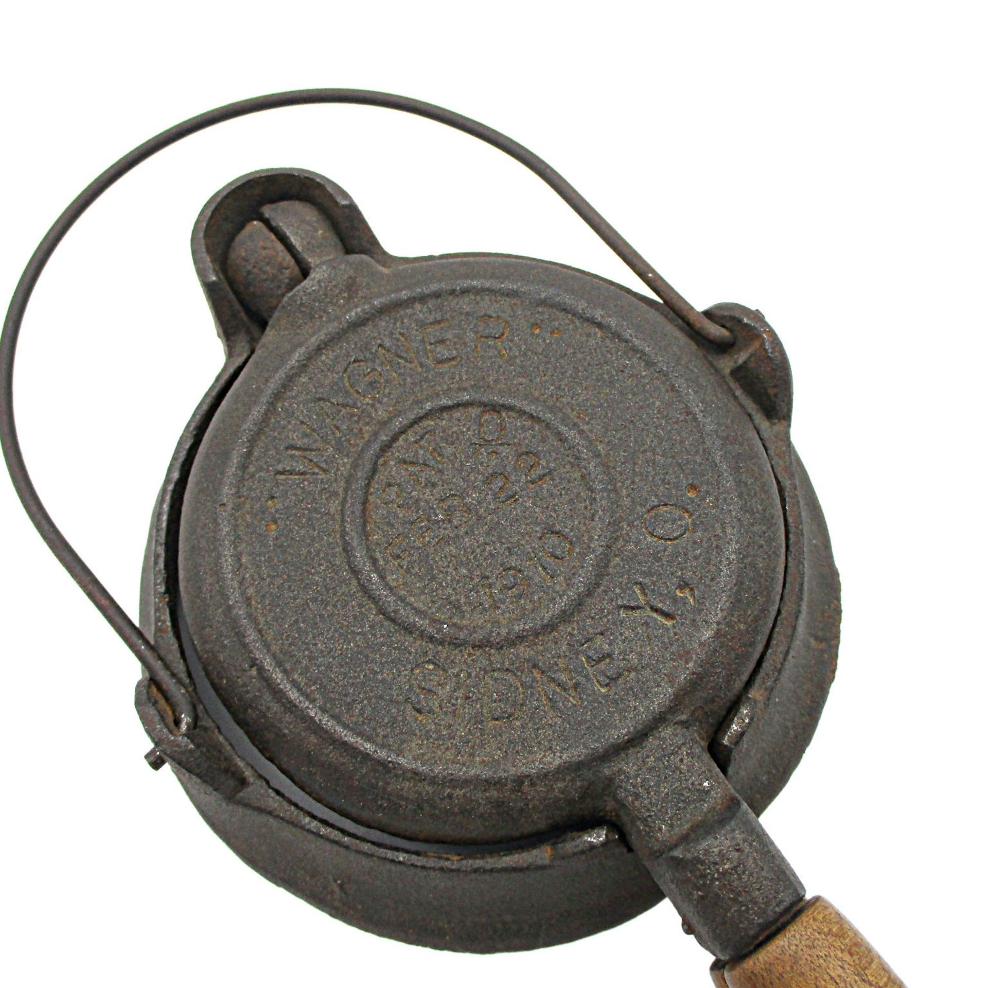 Wagner Cast Iron Waffle Maker, Toy Waffle Iron, Sidney Ohio, Wooden Handle, Wagner Toy Cooking Pans Utensils, Primitive Kitchen Decor