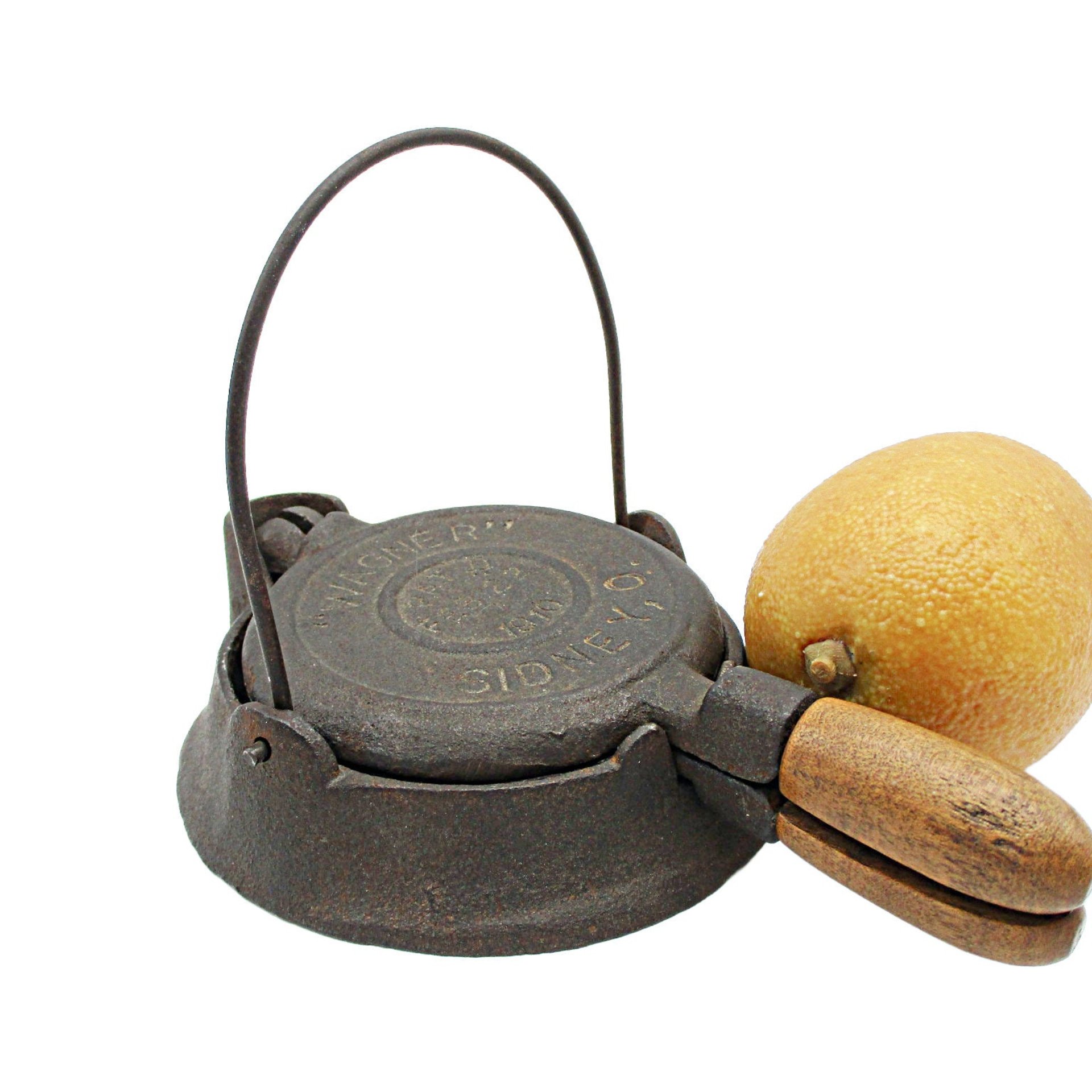 Wagner Cast Iron Waffle Maker, Toy Waffle Iron, Sidney Ohio, Wooden Handle, Wagner Toy Cooking Pans Utensils, Primitive Kitchen Decor
