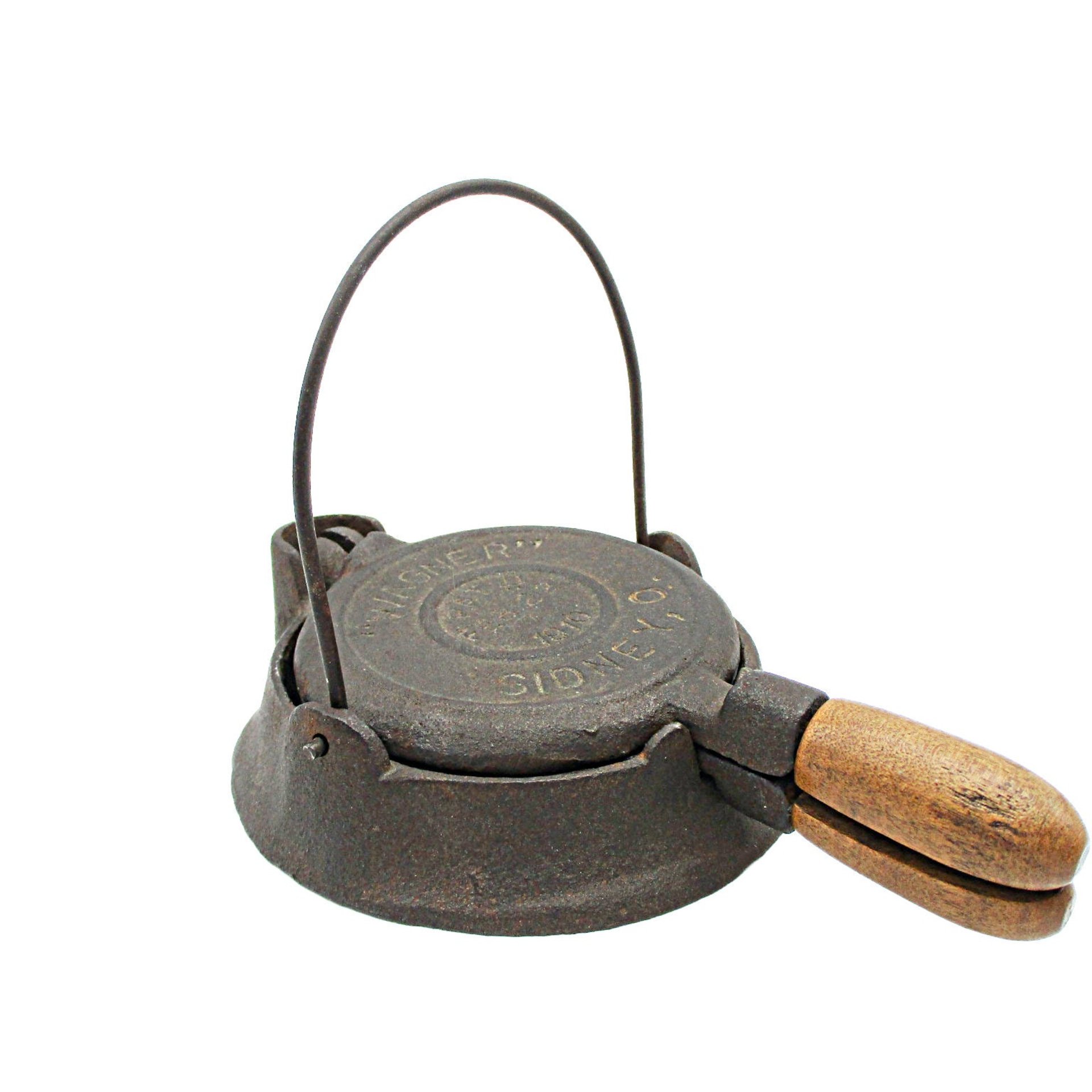 Wagner Cast Iron Waffle Maker, Toy Waffle Iron, Sidney Ohio, Wooden Handle, Wagner Toy Cooking Pans Utensils, Primitive Kitchen Decor
