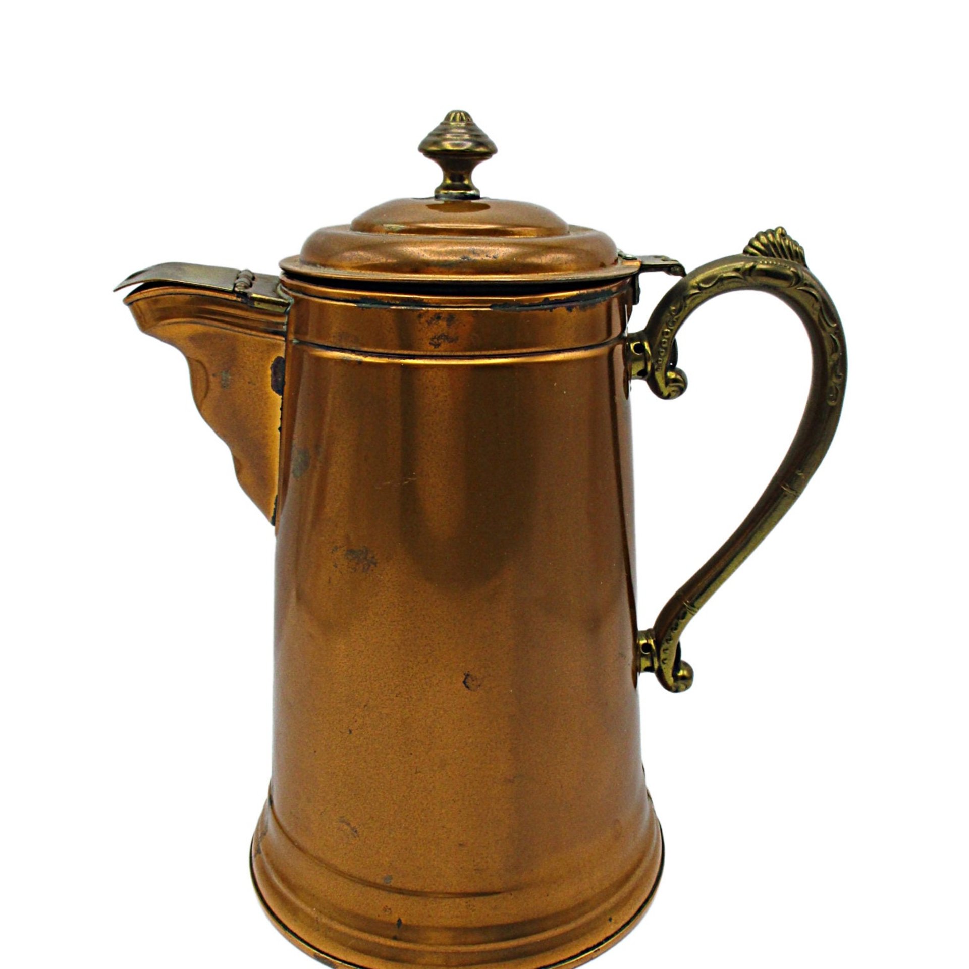 Copper Coffee Pot, Brass Handle, French Country, Shabby English, Farmhouse Decor, Copper Kitchen Decor, 9 Inch