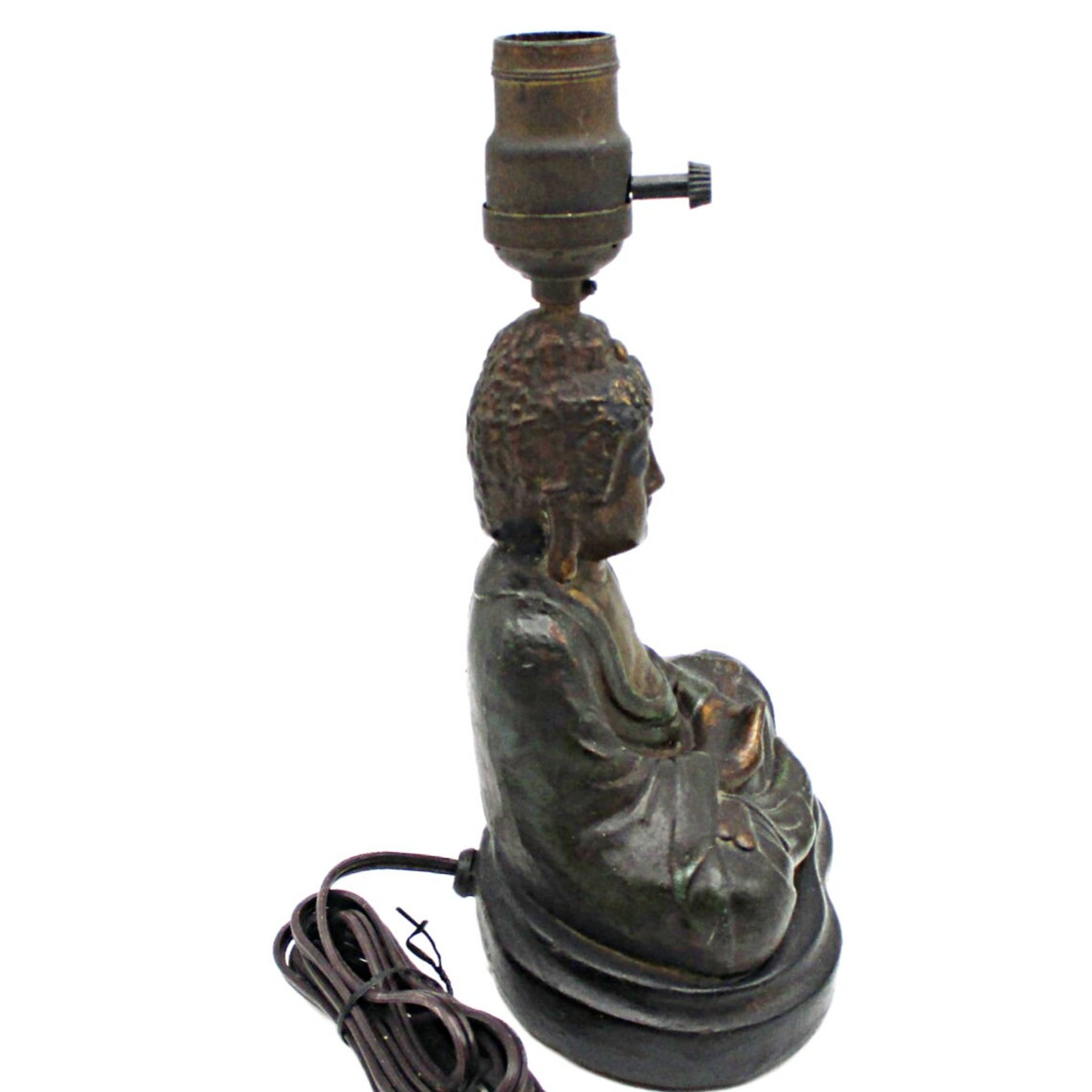 Buddha Table Lamp, Mid Century, Dark Tones and Gold, Small Accent Lamp