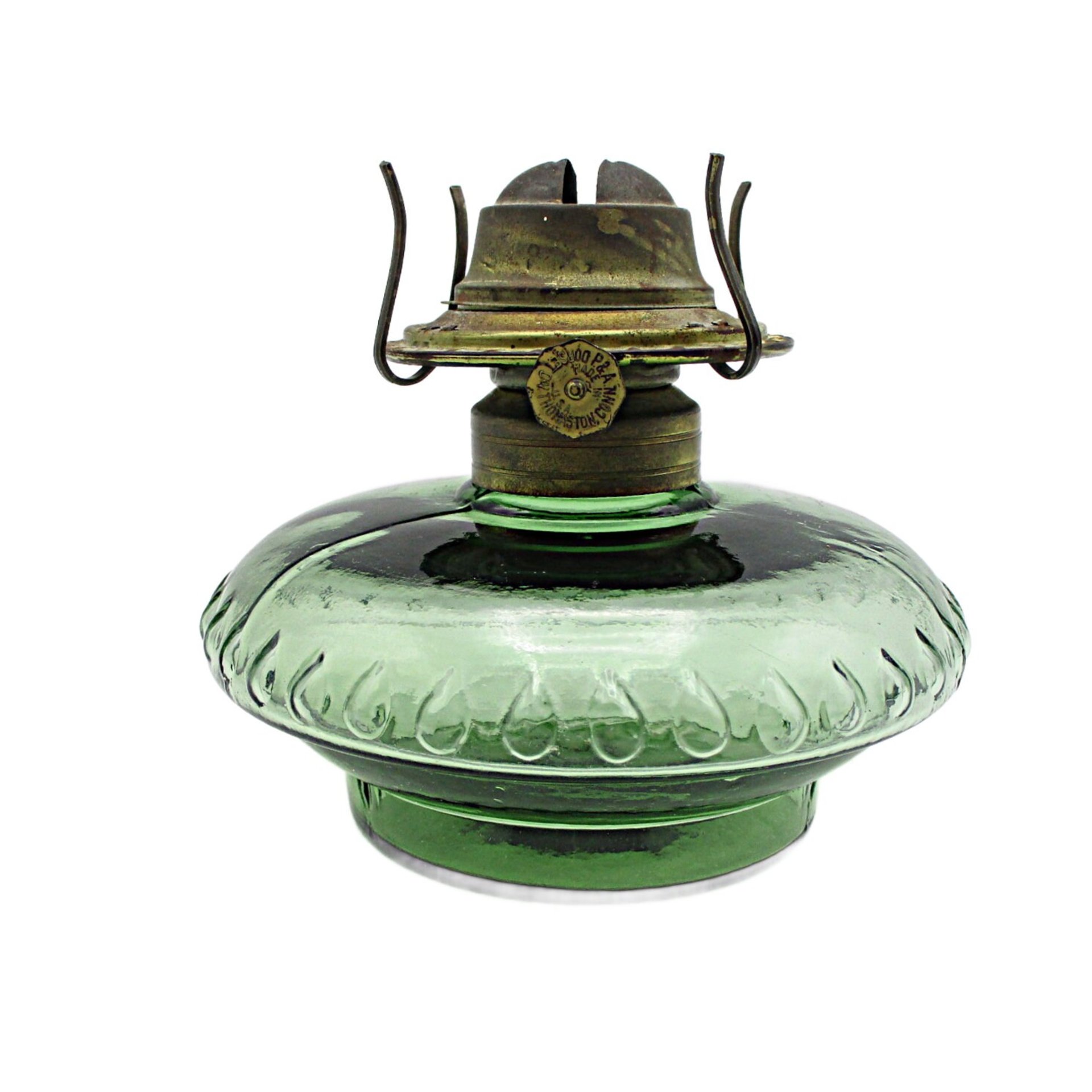 Oil Hurricane Lamp Base Green Glass, Dorset Thomaston, CT P&A Oil Lamp Base, Vivid Green, Hardware Functions Perfectly, Made in USA