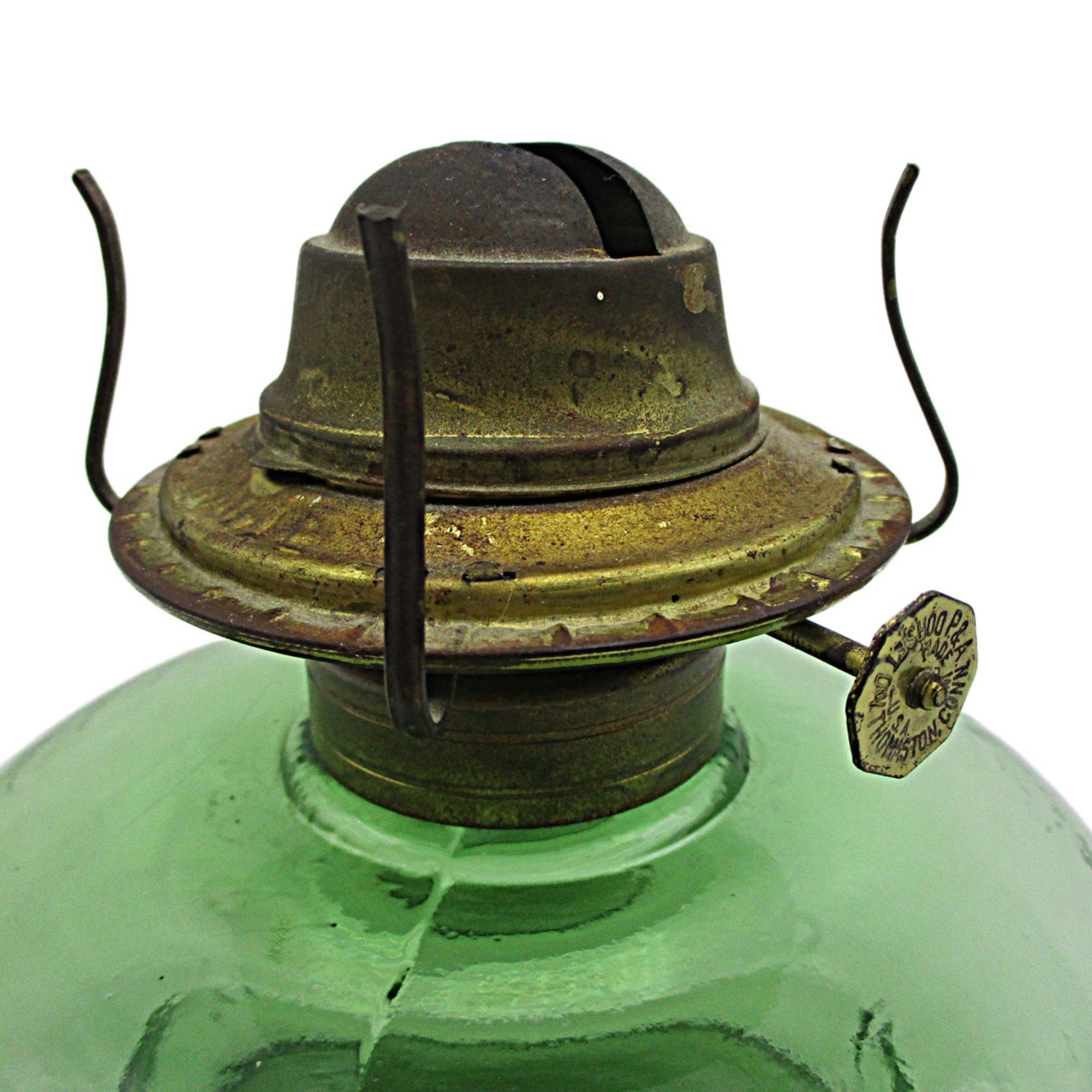 Oil Hurricane Lamp Base Green Glass, Dorset Thomaston, CT P&A Oil Lamp Base, Vivid Green, Hardware Functions Perfectly, Made in USA