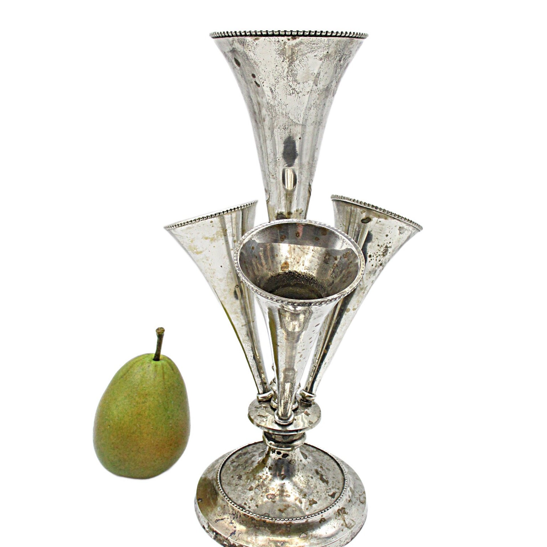 Silver Plate Epergne French Country, Tarnished and Distressed, Flower Holder, Elegant Shabby Decor