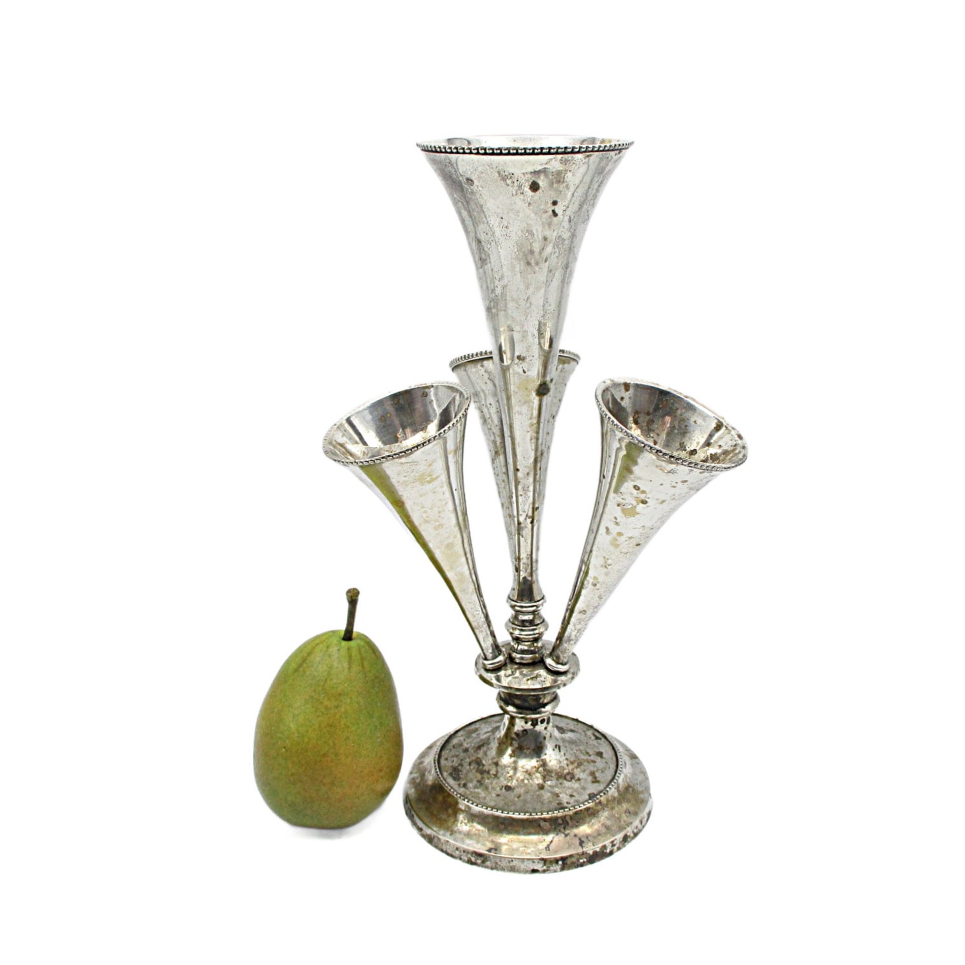 Silver Plate Epergne French Country, Tarnished and Distressed, Flower Holder, Elegant Shabby Decor