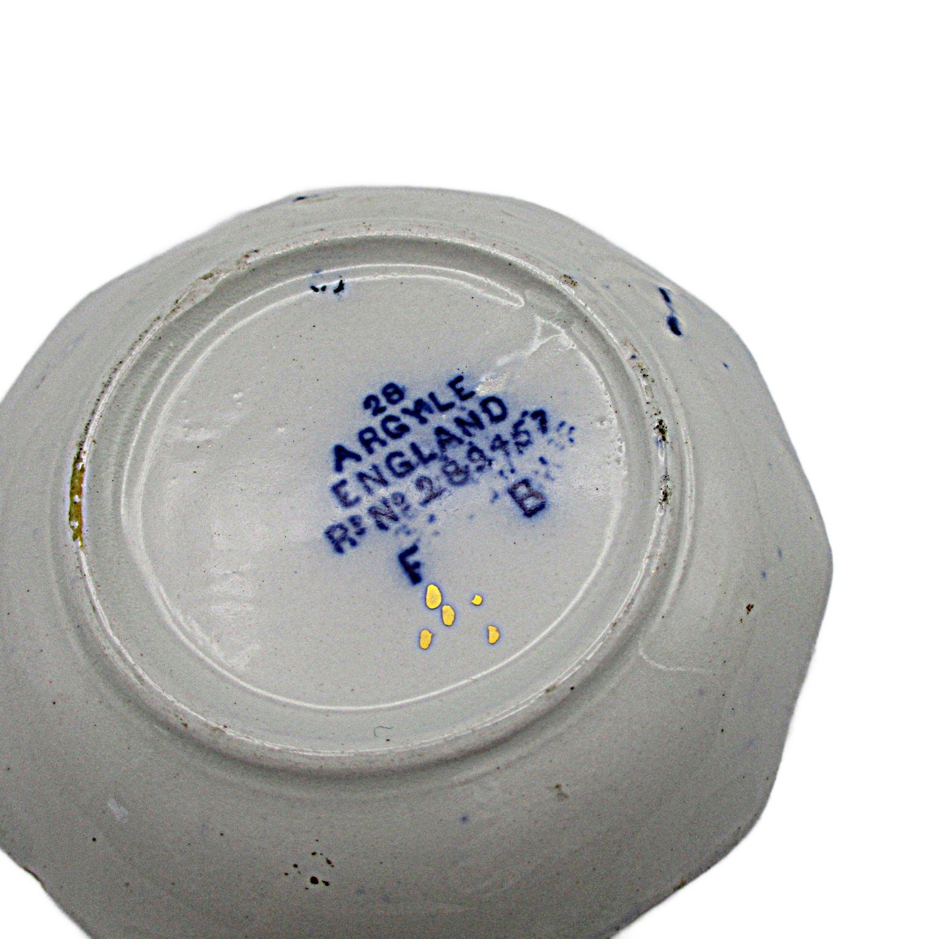 Flow Blue Butter Pats, Set of 6, WH Grindley Argyle Pattern, Gold Highlights, Great Condition