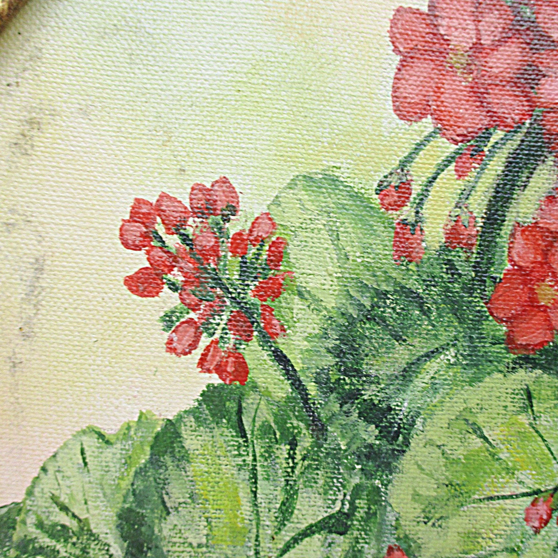 Original Oil Painting Red Geraniums, Gold Frame, 19 X 15 Inches, Farmhouse or French Country Wall Decor