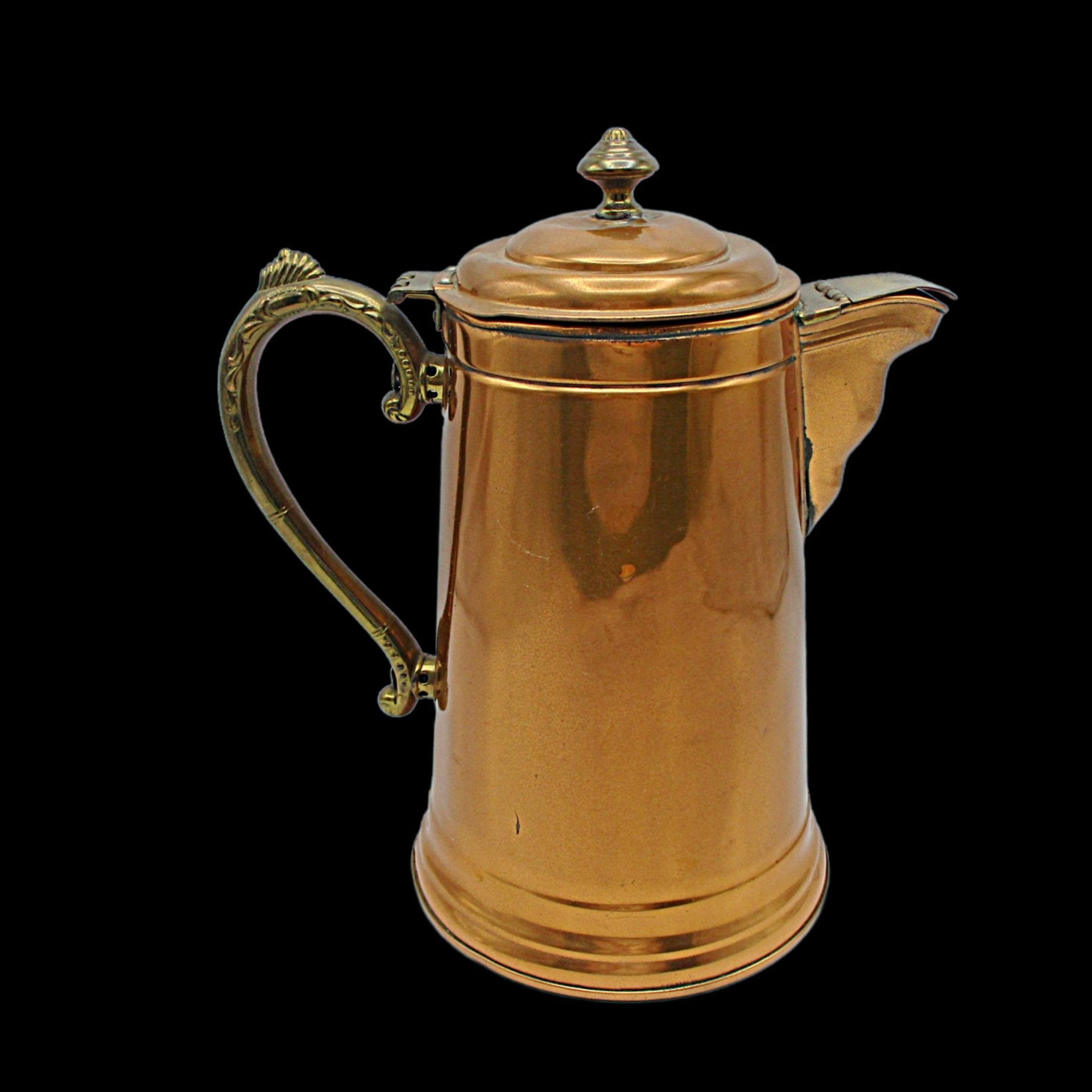 Copper Coffee Pot, Brass Handle, French Country, Shabby English, Farmhouse Decor, Copper Kitchen Decor, 9 Inch