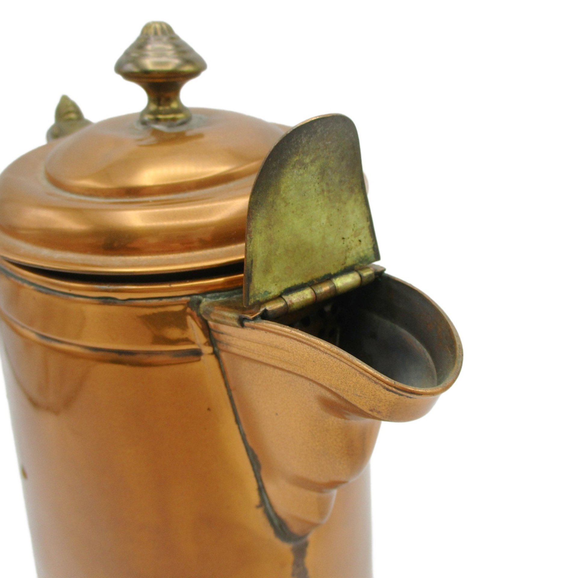 Copper Coffee Pot, Brass Handle, French Country, Shabby English, Farmhouse Decor, Copper Kitchen Decor, 9 Inch