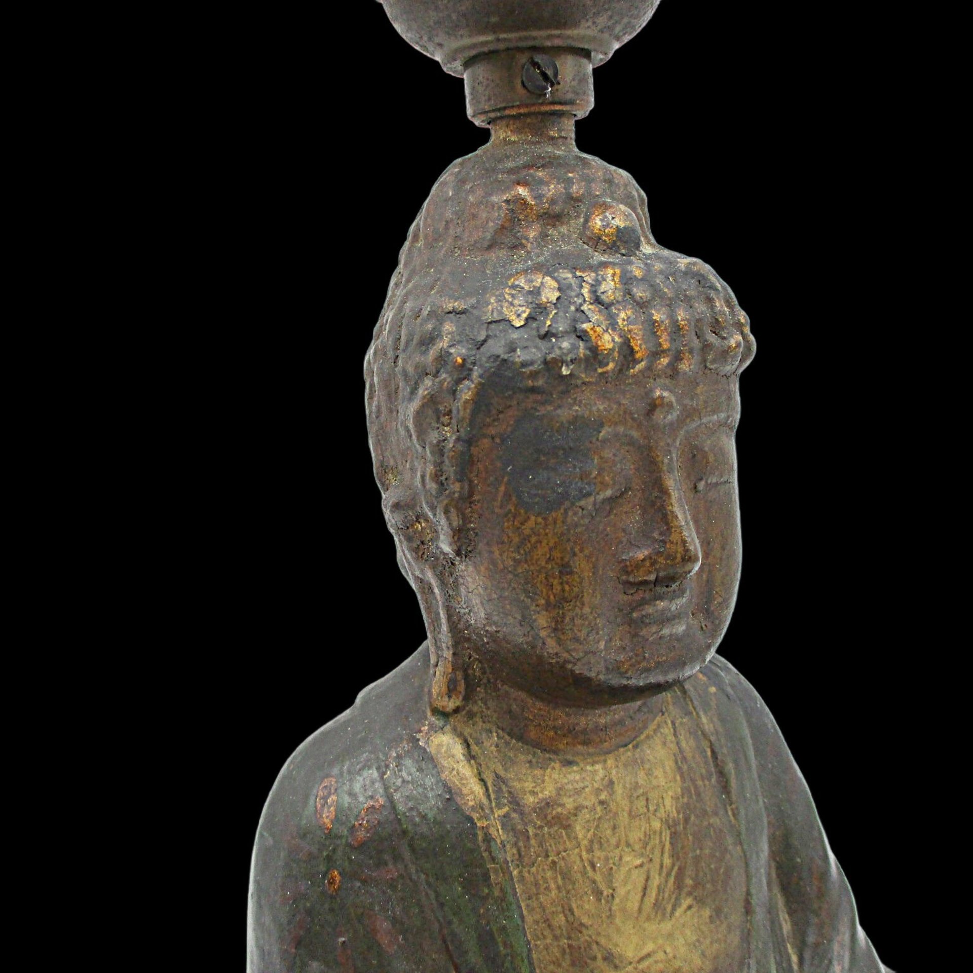 Buddha Table Lamp, Mid Century, Dark Tones and Gold, Small Accent Lamp