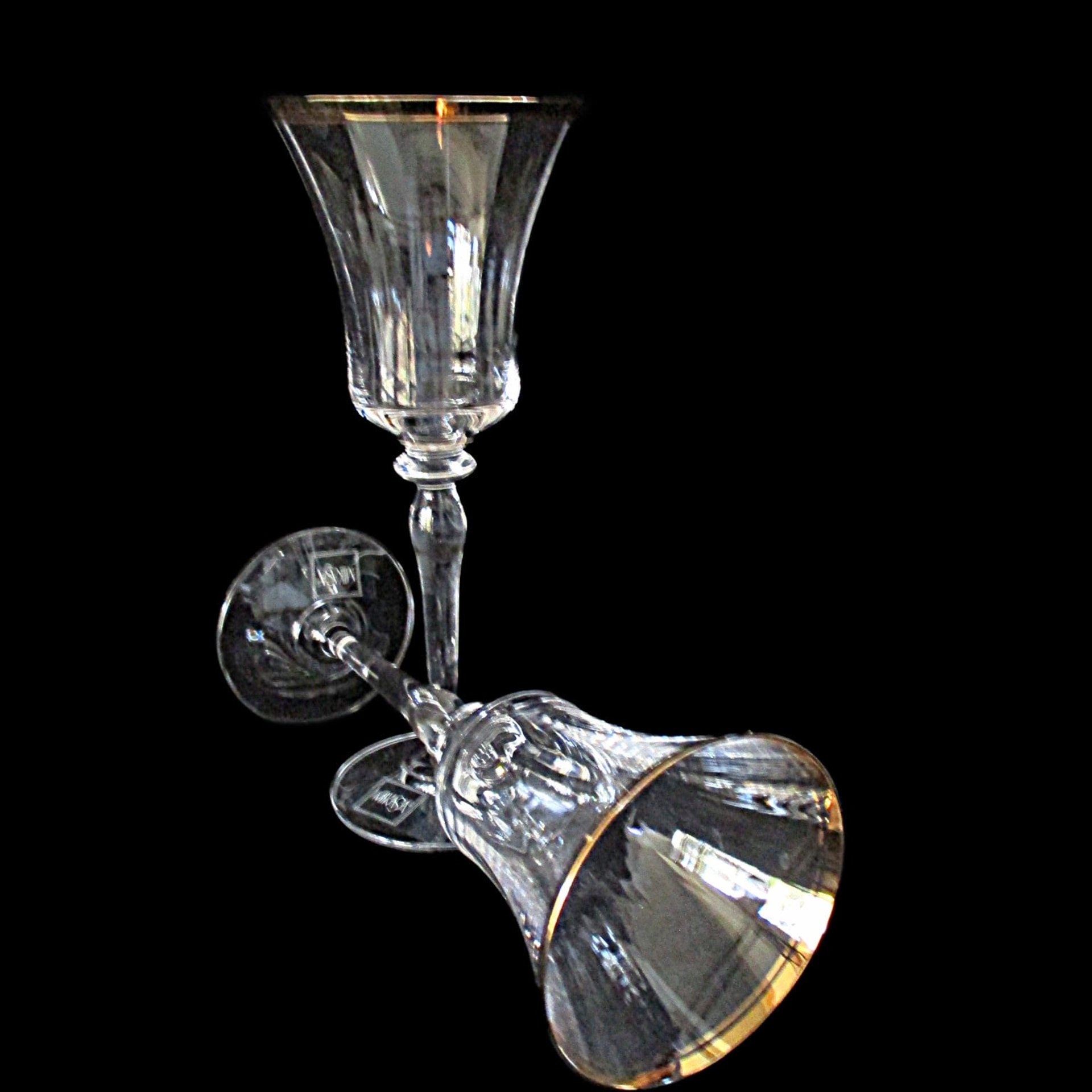 Mikasa Jamestown Water Goblets, Clear with Gold Trim, Original Stickers, Excellent Condition, Set of 2