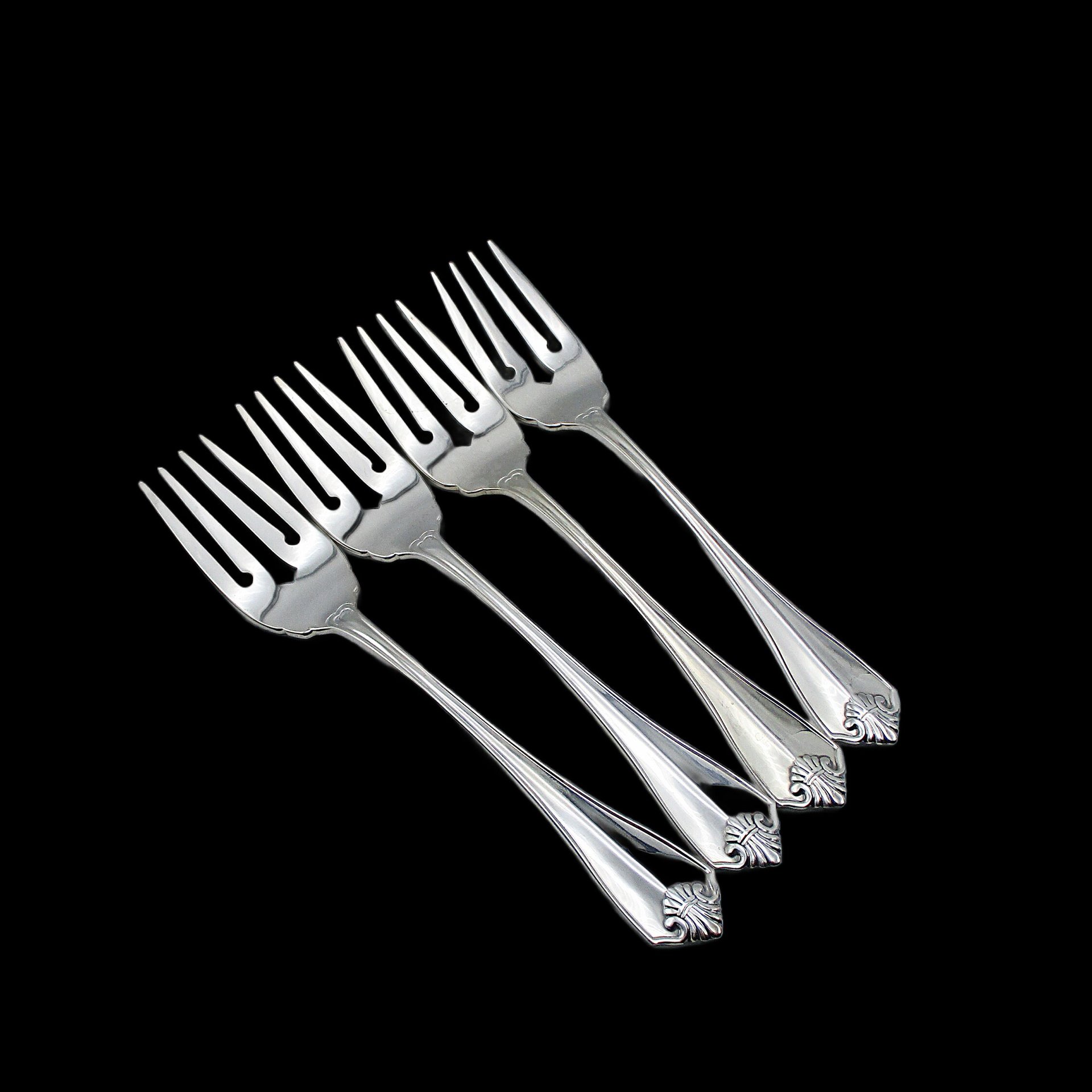 King James Silver Plate 4 Salad Forks, Oneida, Silverware Flatware Replacement Pieces, Excellent Condition