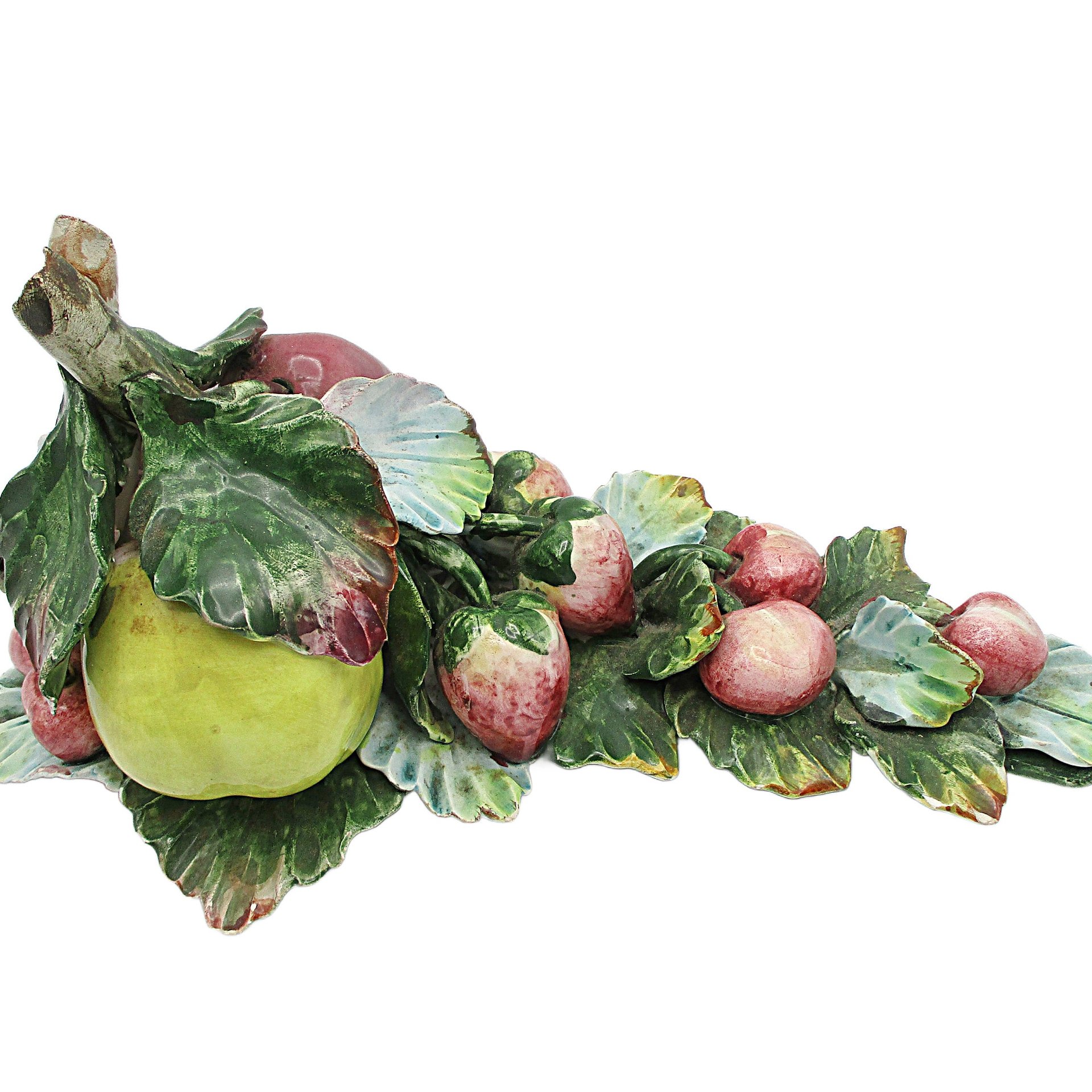 Majolica Fruit Spray Made in Italy, Tabletop Cluster Apple Lemon Cherries and Strawberries Hand Painted, Wall Hanging, Tablescaping, 2 Avail