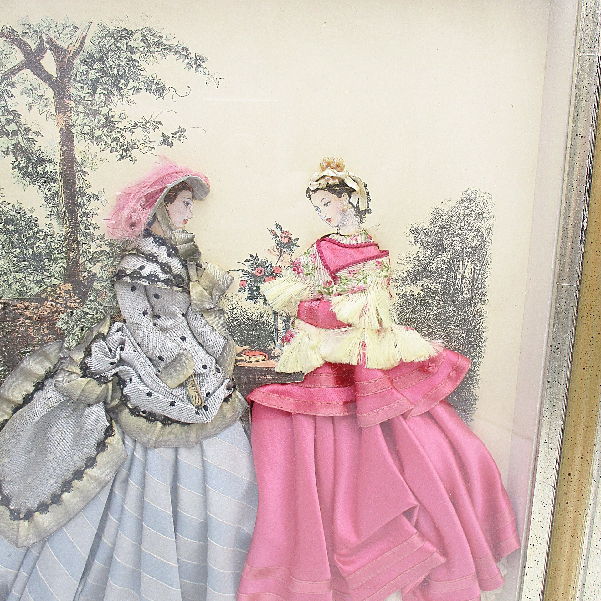 La Mode Illustree Fabric 3-D French Fashion Illustration, Shadowbox, Set of 2, French Fashion Wall Decor