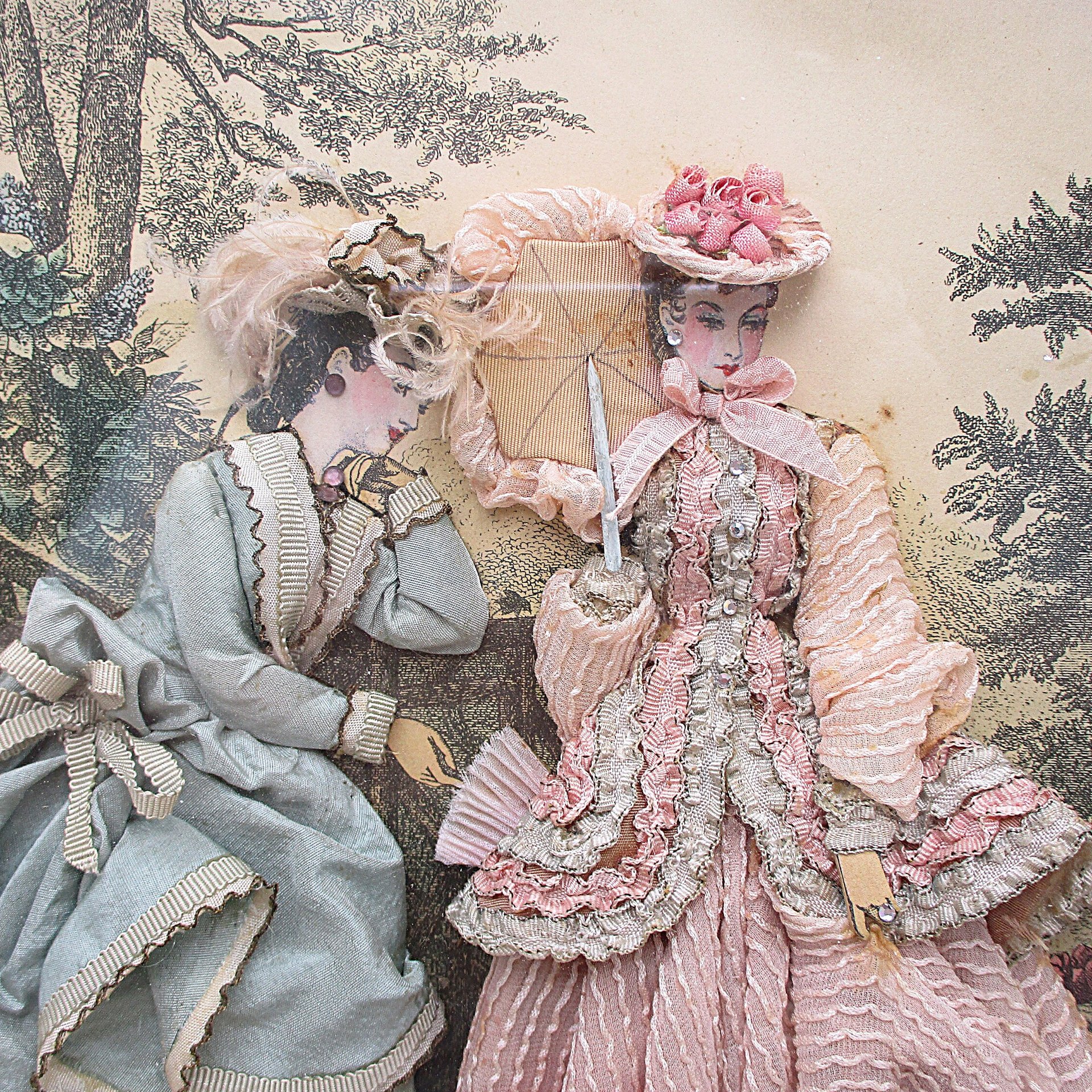 La Mode Illustree Fabric 3-D French Fashion Illustration, Shadowbox, Set of 2, French Fashion Wall Decor