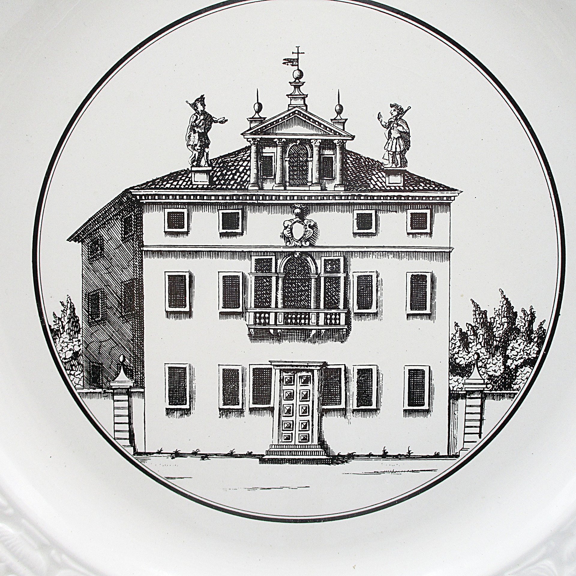 Mottahedeh Dinner Plate, Neoclassical Architectural Building, 10 Inch, Black on White, Made in Italy