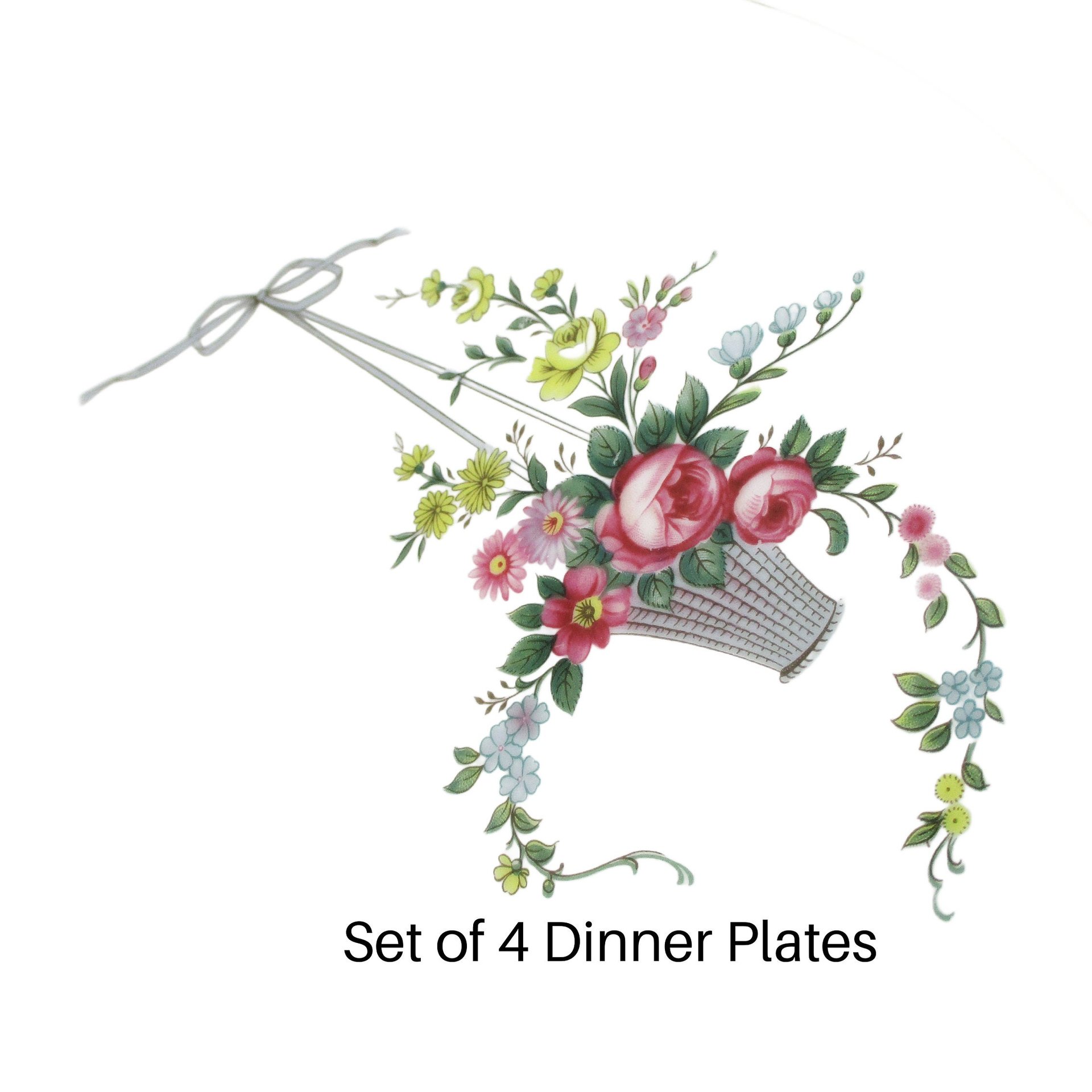 German Dinner Plates, Set of 4, Eschenbach Germany, Floral Hanging Baskets, Easter or Spring Tablescaping