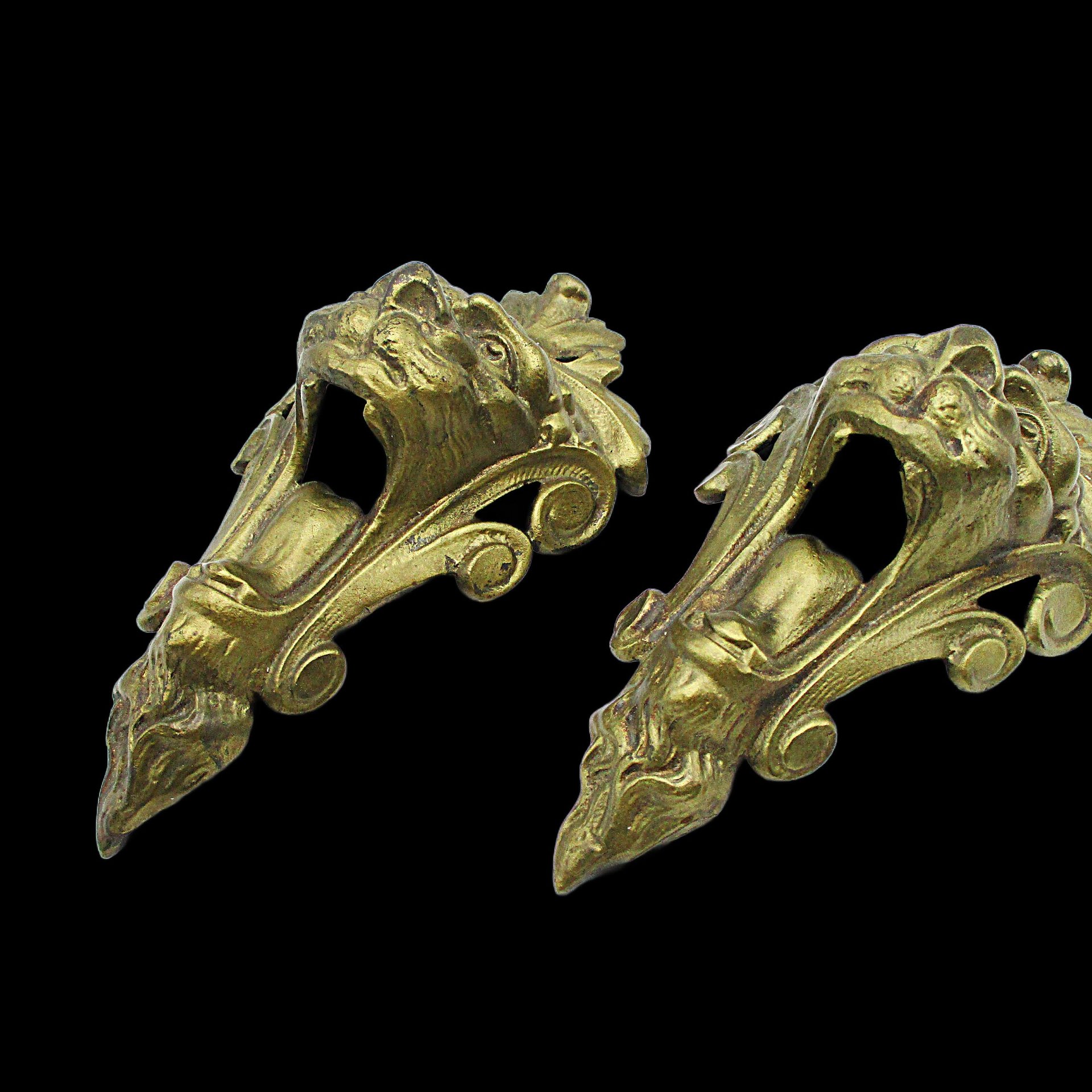 Brass Lion Head Furniture or Mantle Hardware, Decorative Wall Pieces, Corner Pieces, Furniture Enhancements, Set of 2, Multiples Available