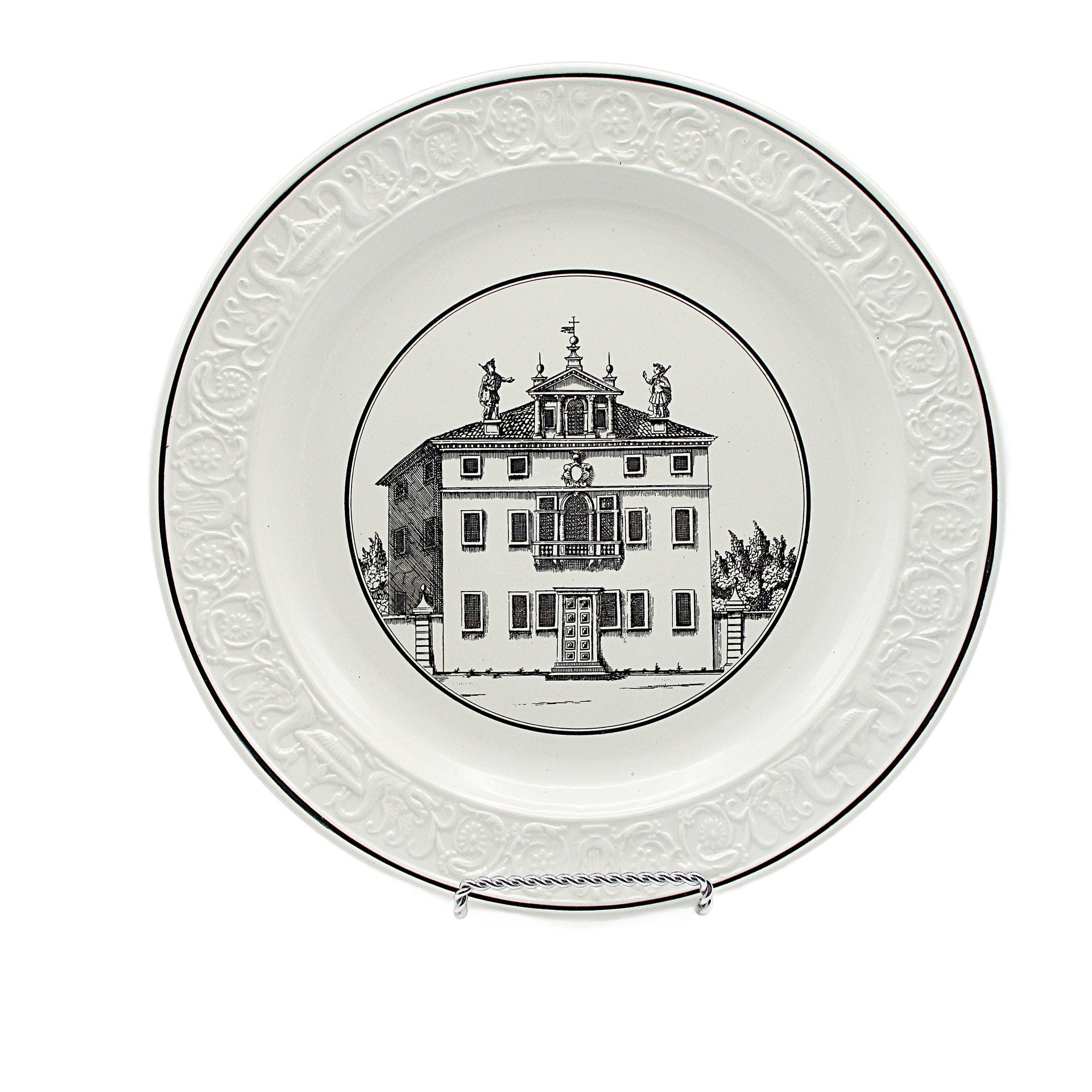 Mottahedeh Dinner Plate, Neoclassical Architectural Building, 10 Inch, Black on White, Made in Italy